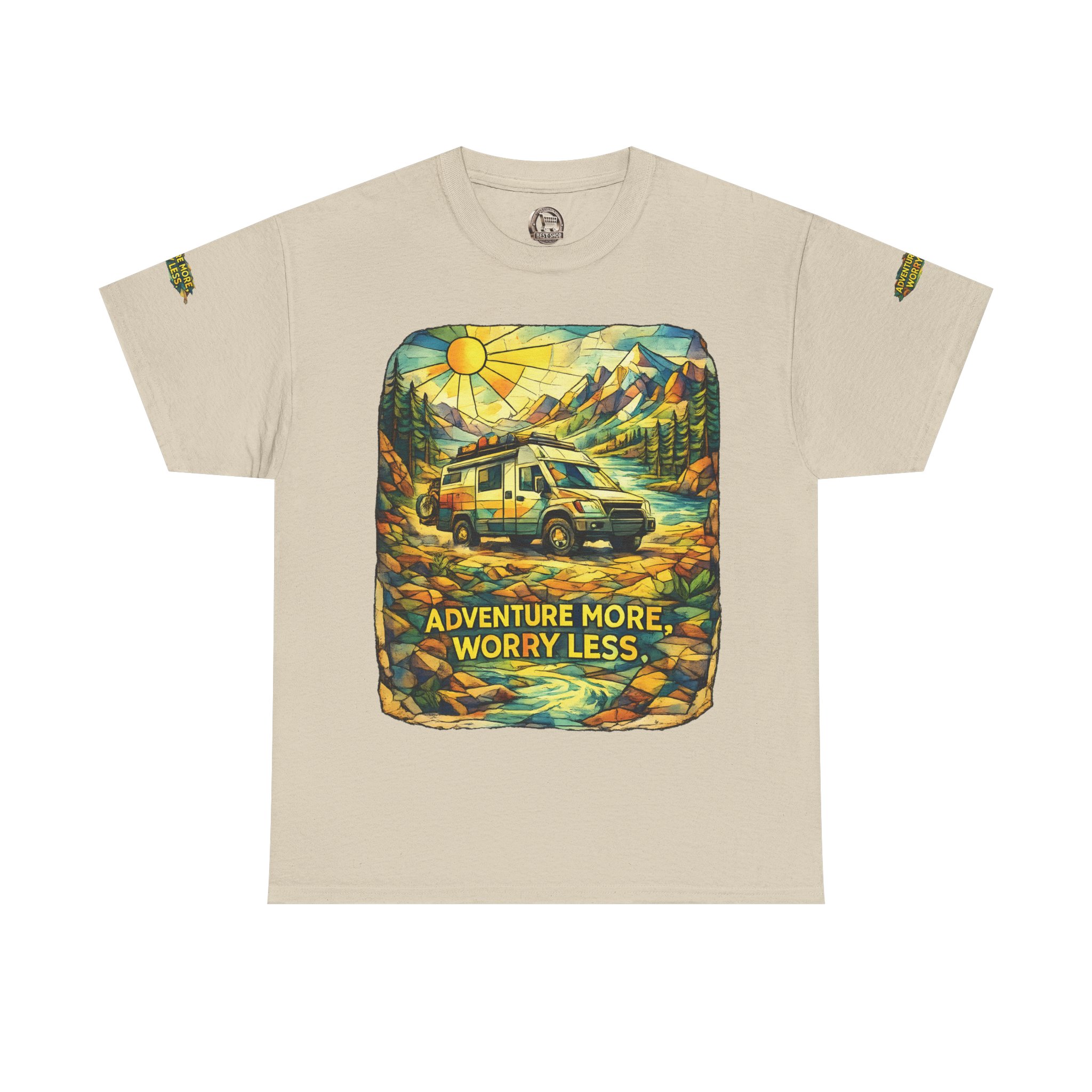 1490182606542783674_2048.jpeg Unisex Heavy Cotton Tee — "Adventure More Worry Less" Design Cubic-Line