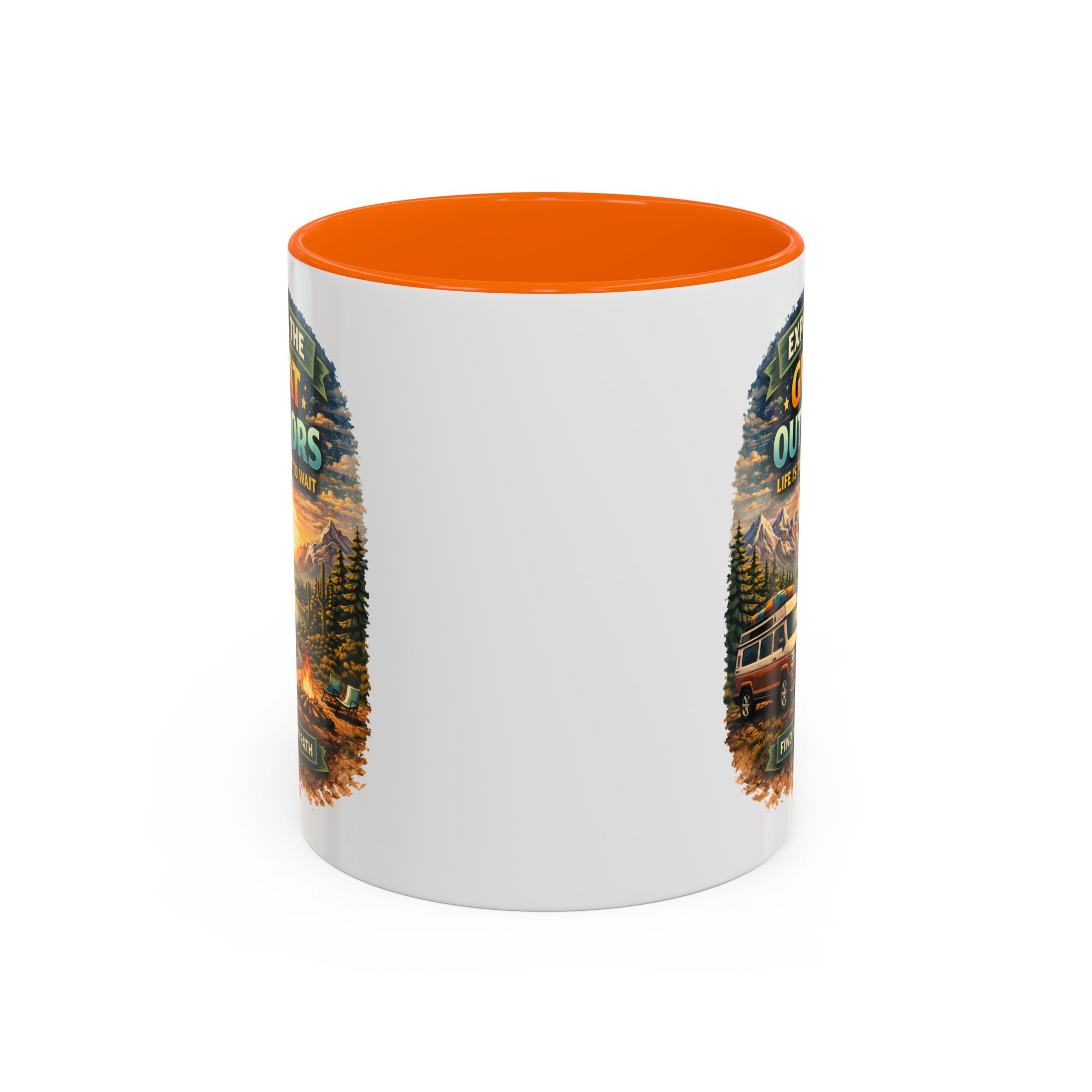 Accent Coffee Mug (11, 15oz) — "Explore The Great Outdoors" Design Scenic-Line