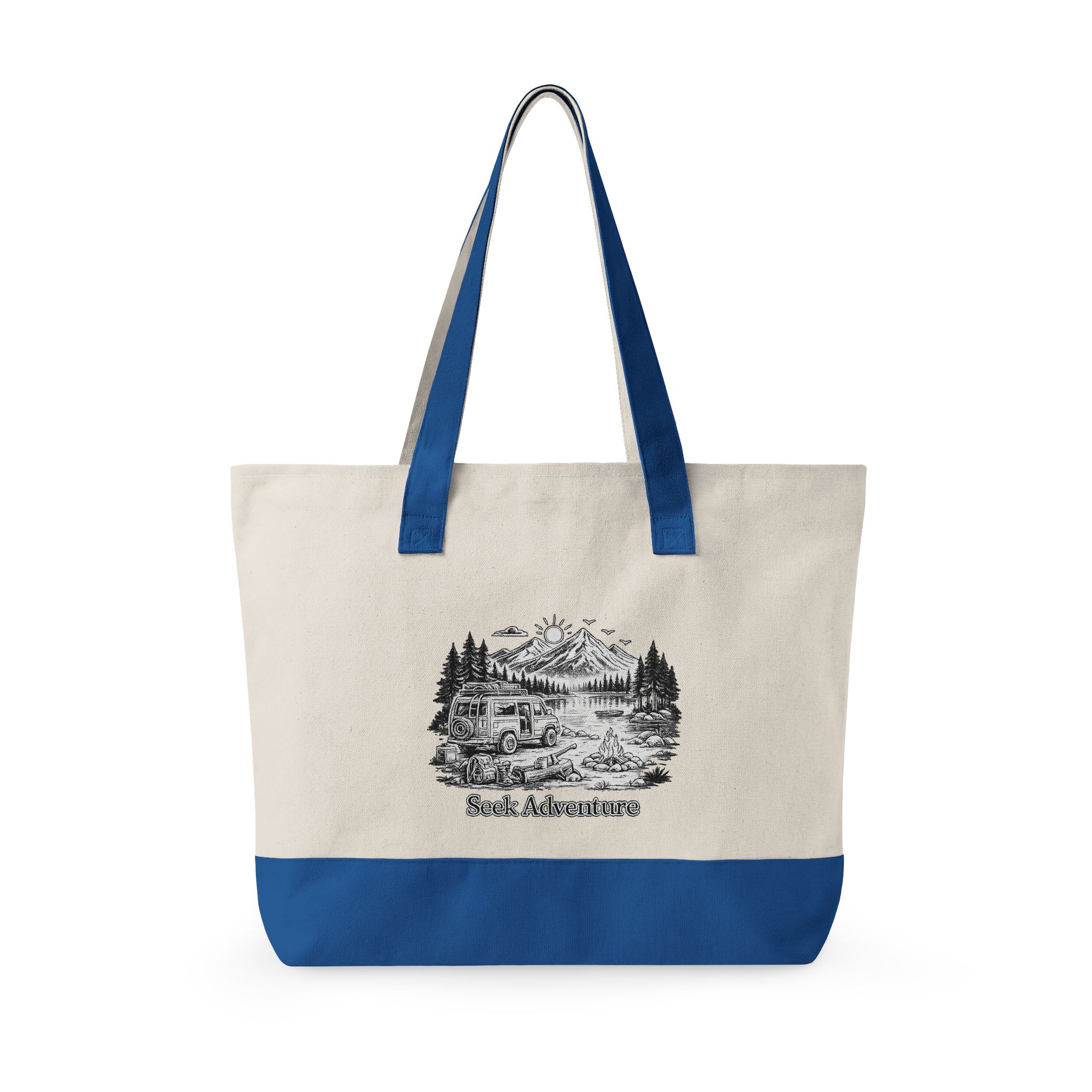 Zippered Canvas Tote — "Seek Adventure" (Design Minimal-Line)