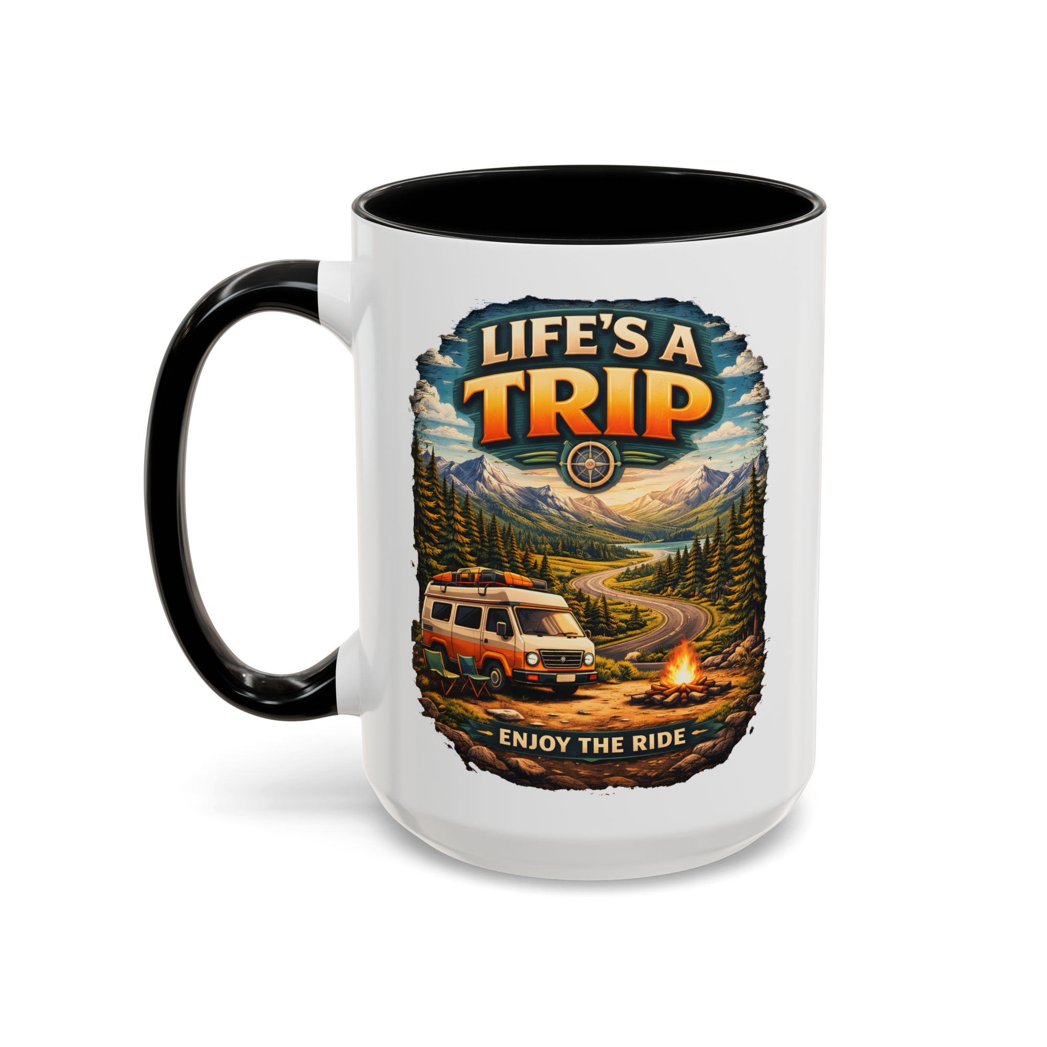 Accent Coffee Mug (11, 15oz) — "Life s A Trip" Design Scenic-Line