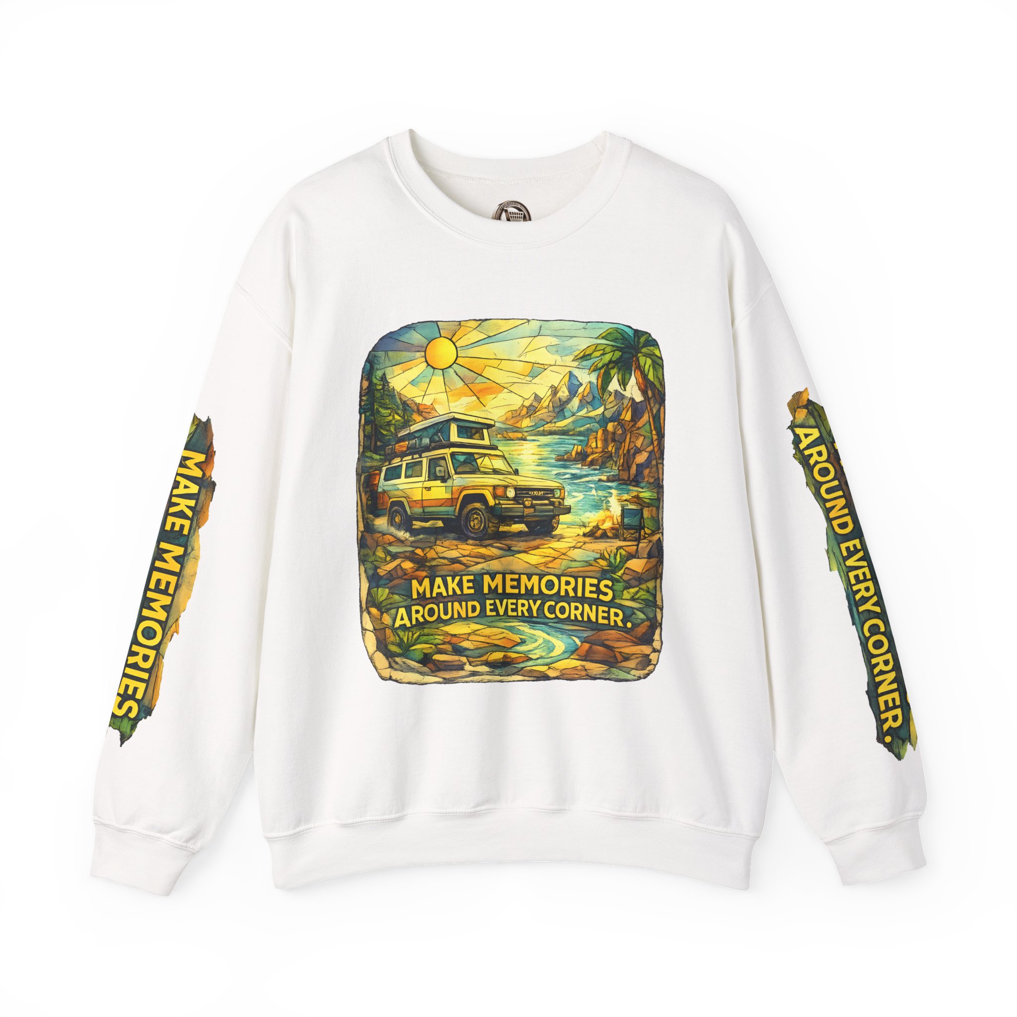 14903245656170676211_2048.jpeg Unisex Heavy Blend™ Crewneck Sweatshirt — "Make Memories Around Every Corner" Design Cubic-Line