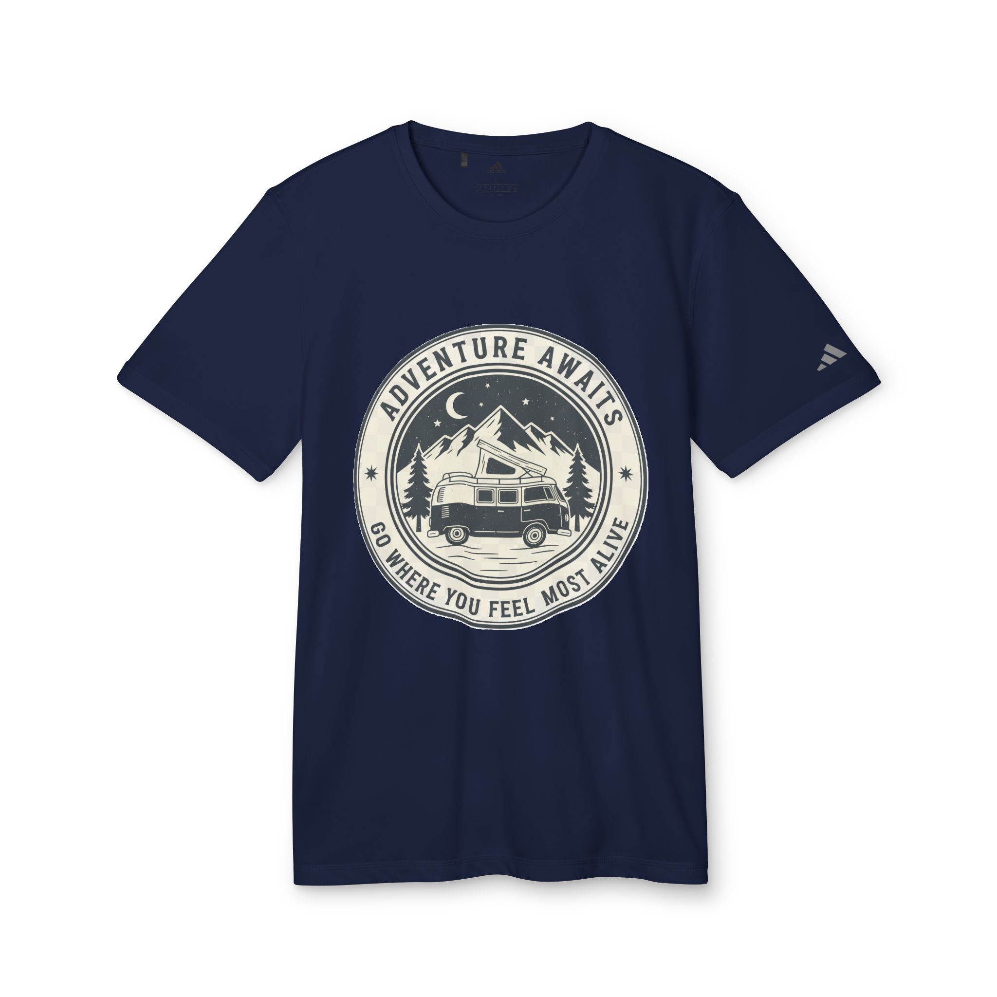 T-Shirt(Adidas) - 'Adventure Awaits-Go Where You Feel Most Alive' (Front + back printed)