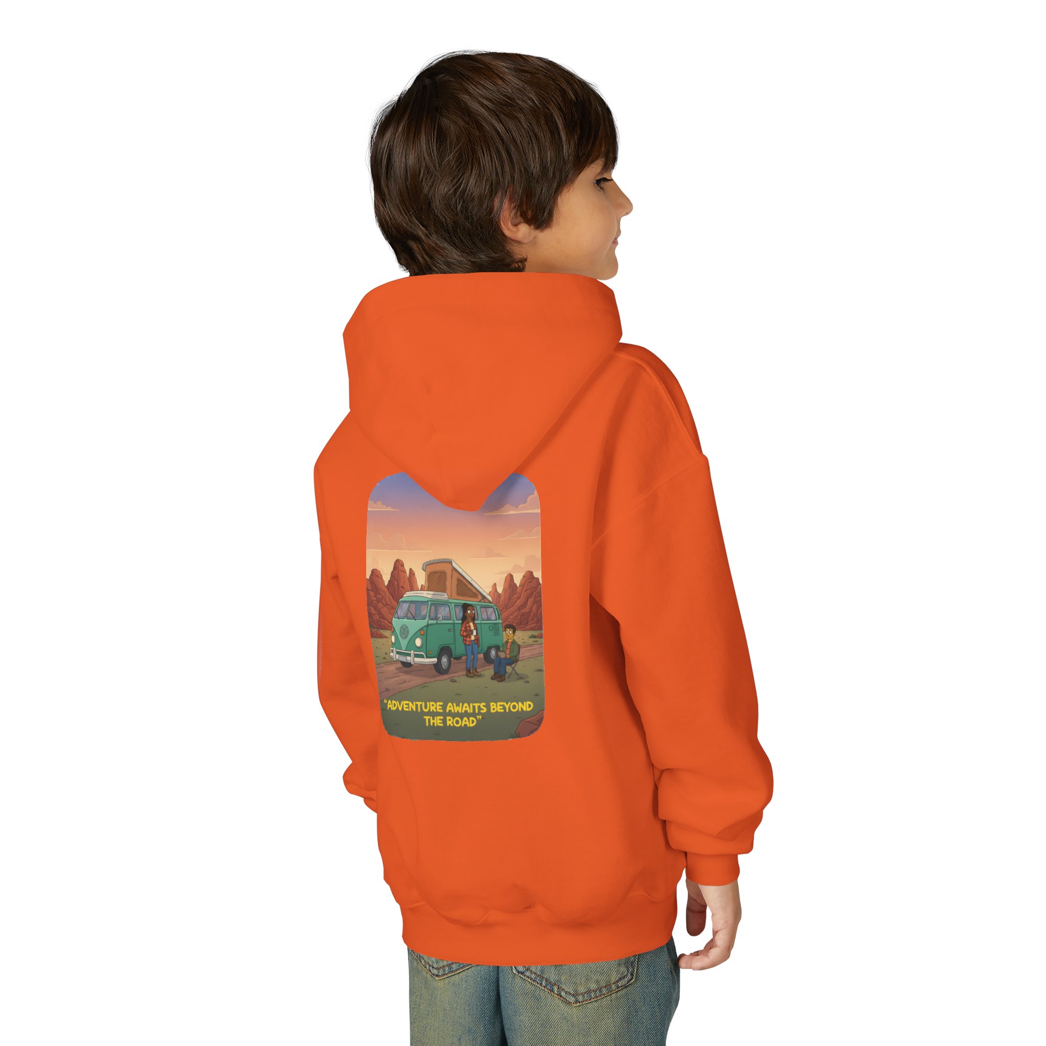 Youth Hoodie(Gildan) – "Adventure Awaits Beyond The Road" (Design Sitcom-Line)