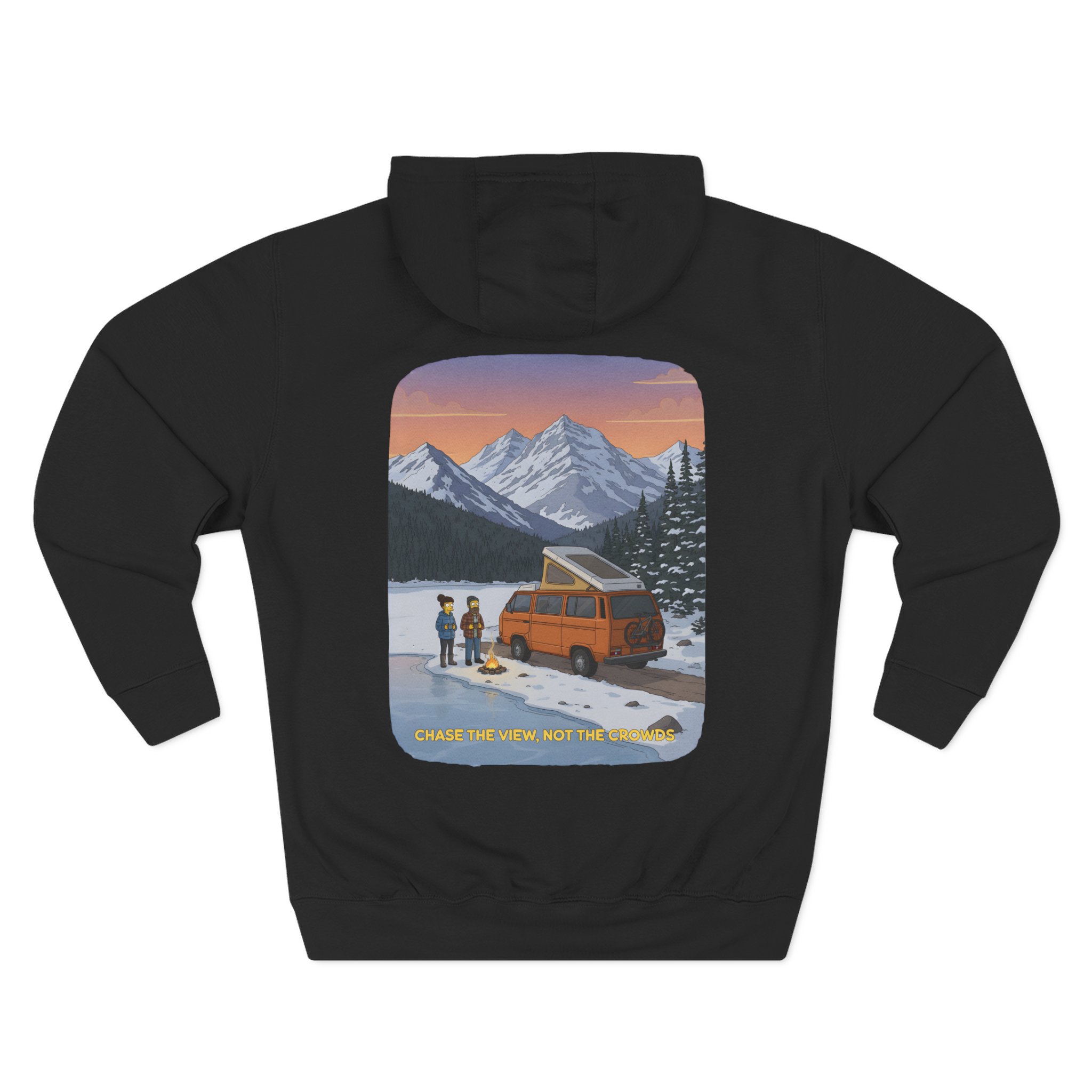 Three-Panel Fleece Hoodie - "Chase The Views-Not The Crowds"" Design Sitcom-Line