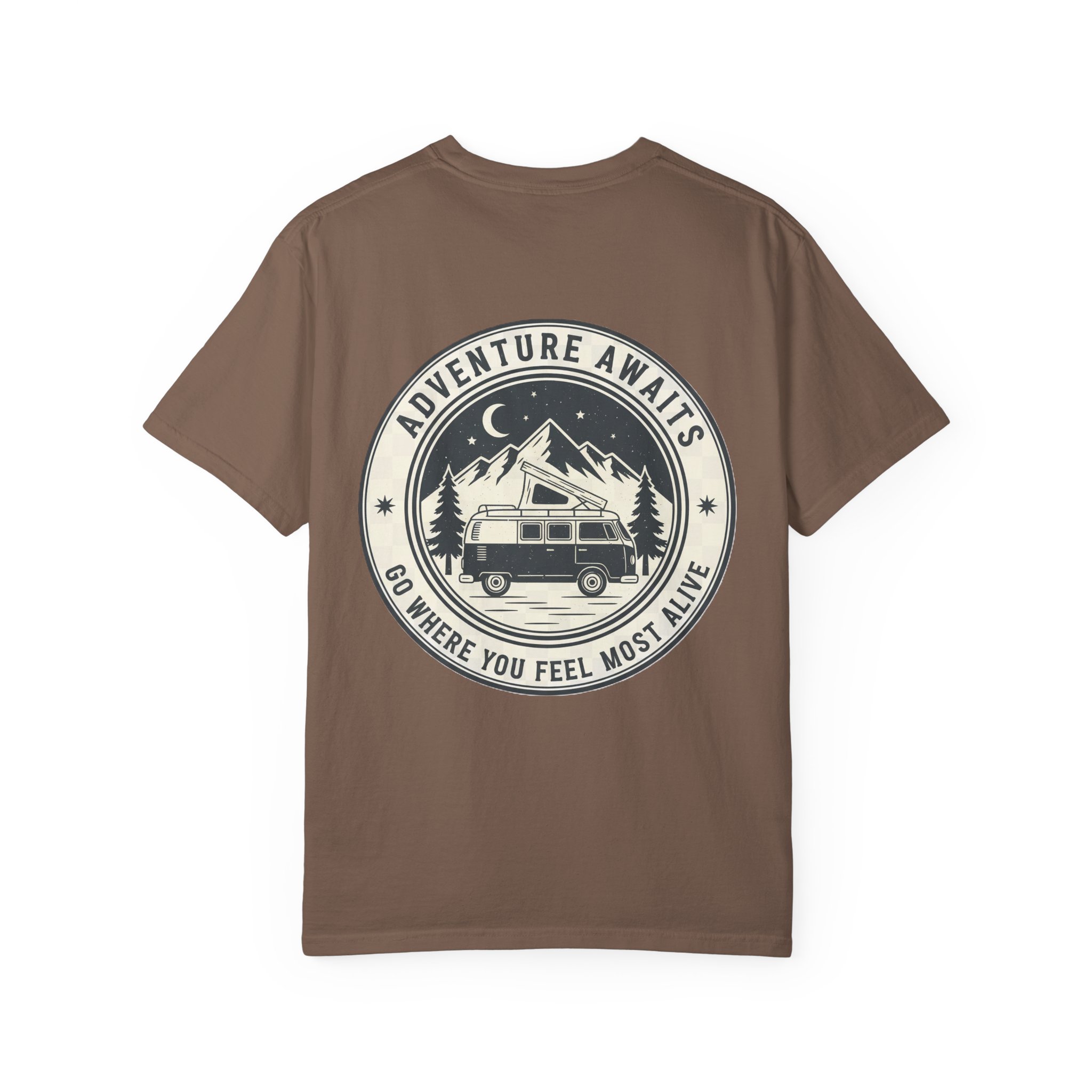 14915386881362027254_2048.jpeg T-Shirt — "Adventure Awaits-Go Where You Feel Most Alive" (Front + Back Printed) Outdoor Travel Tee
