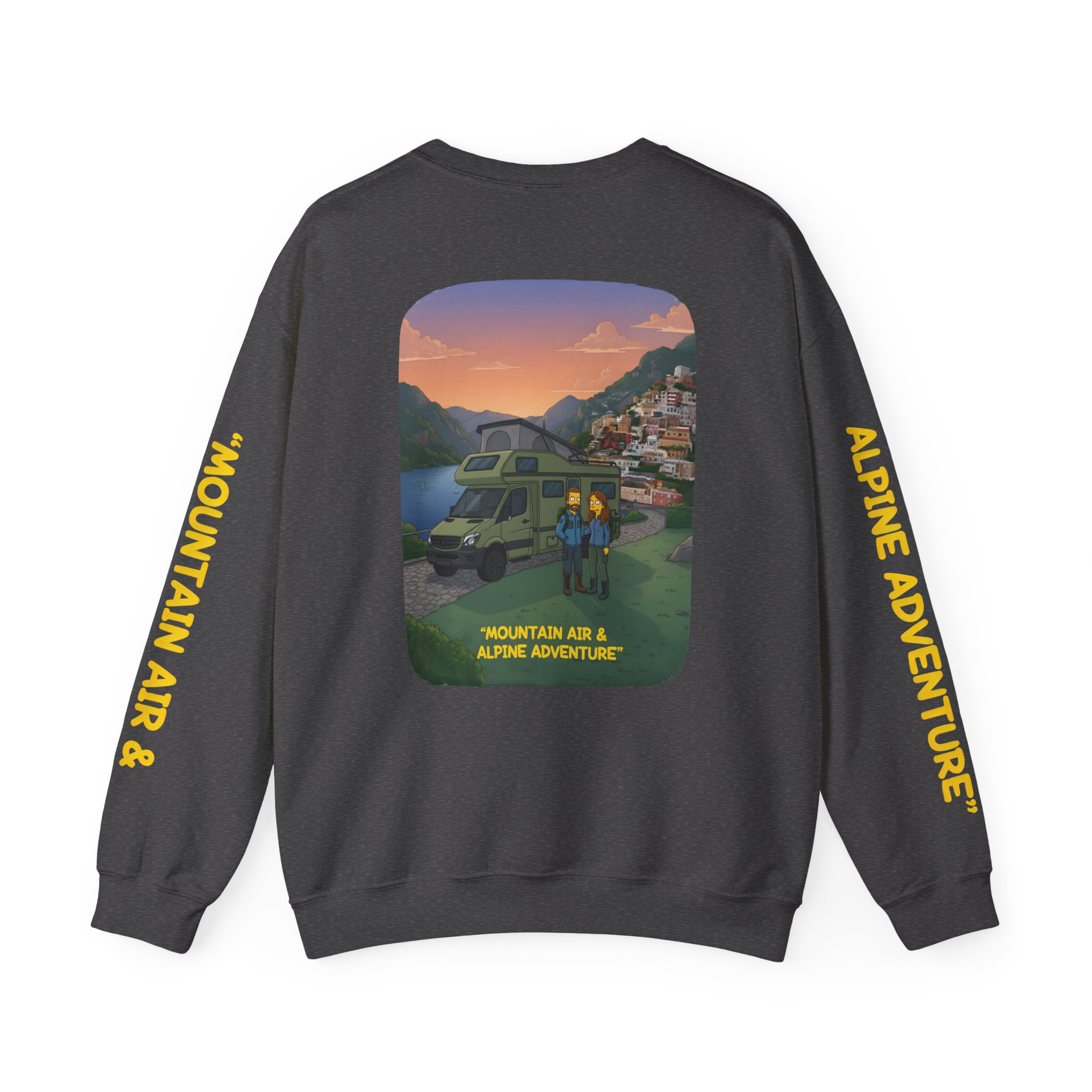 Unisex Heavy Blend™ Crewneck Sweatshirt — "Mountain Air And Alpine Adventure"" Design Sitcom-Line