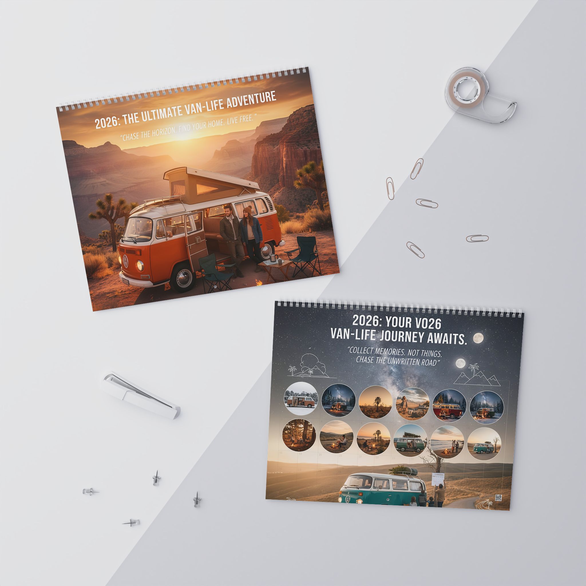 2026 Vintage Camper Wall Calendar — Adventure Van Travel Photography Calendar with Monthly Quotes