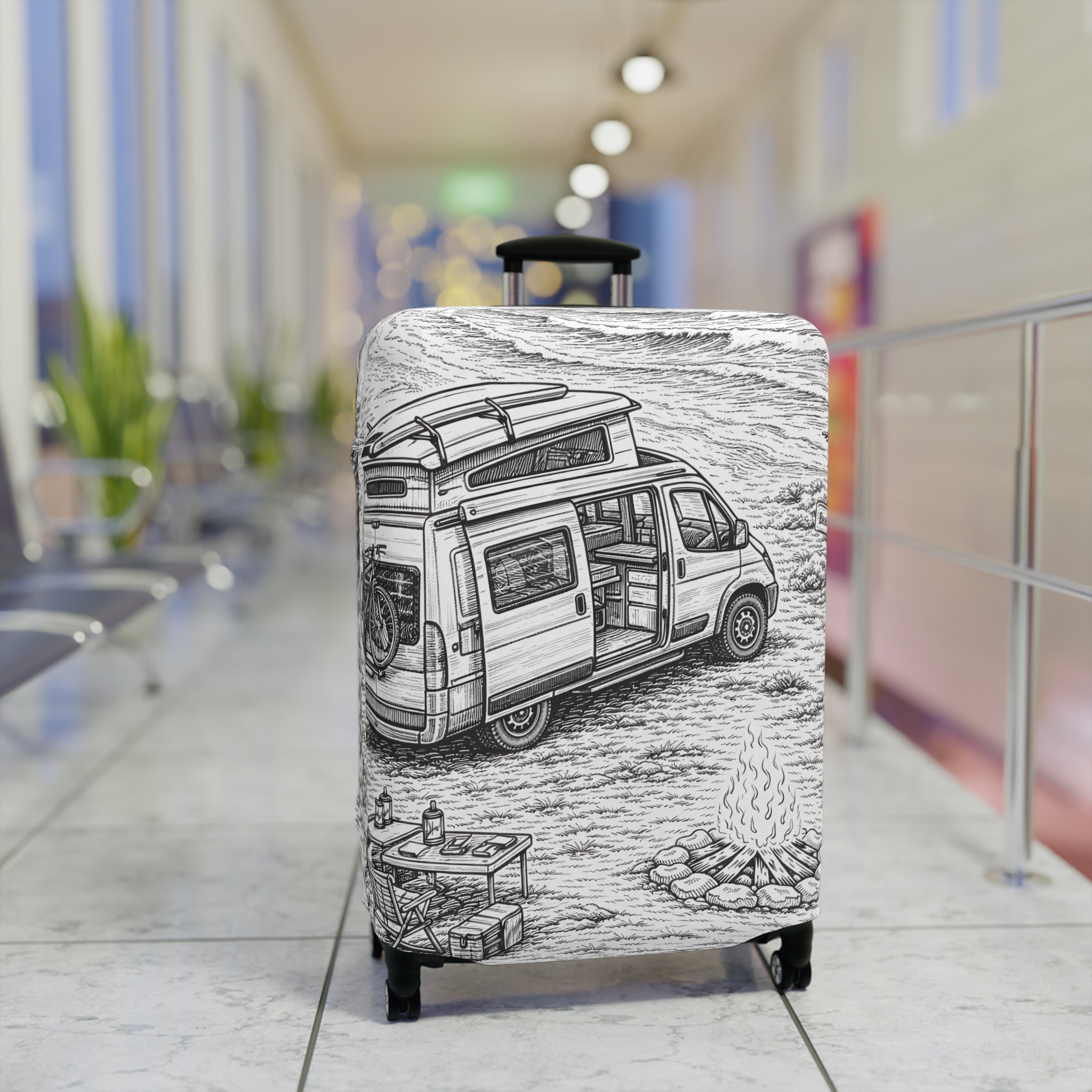Luggage Cover — Adventure Camper Sketch Travel Suitcase