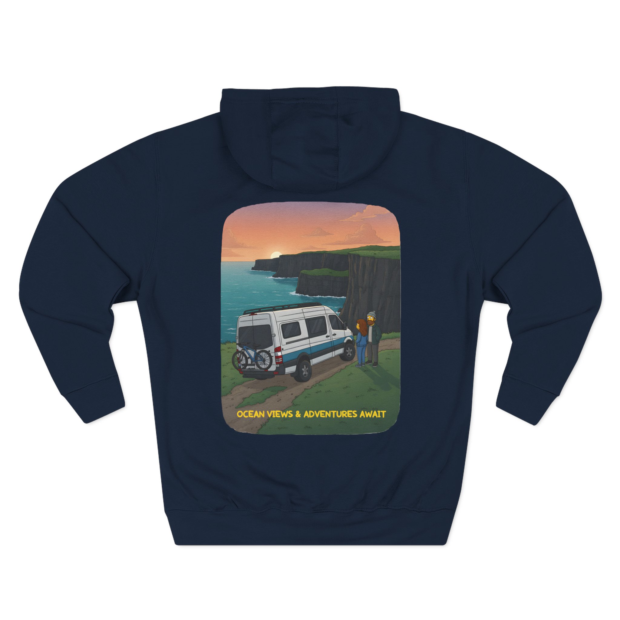 Three-Panel Fleece Hoodie - "Ocean Views-Adventures Awaits" Design Sitcom-Line