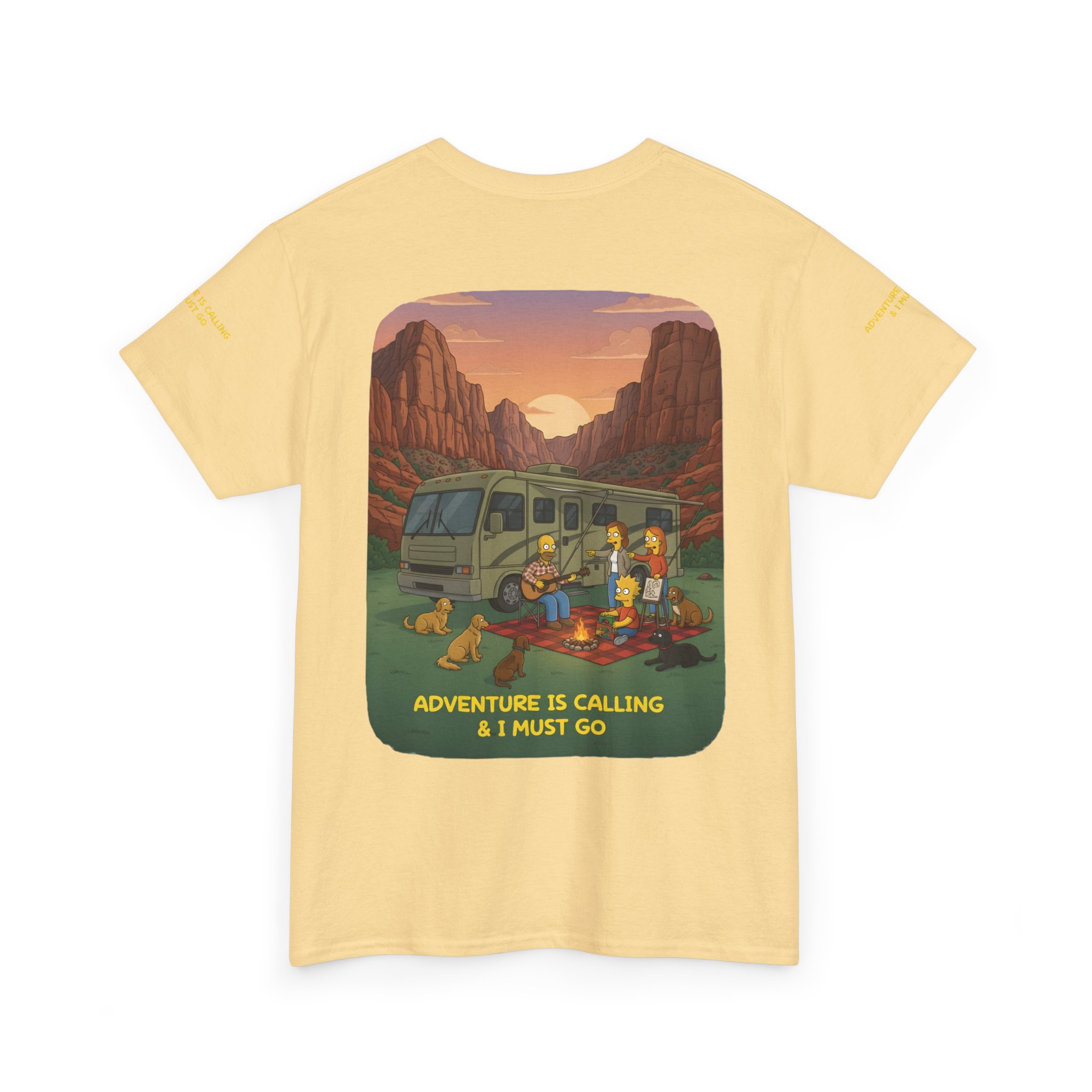 Unisex Heavy Cotton Tee — "Adventure Is Calling-I Must Go" Design Sitcom-Line