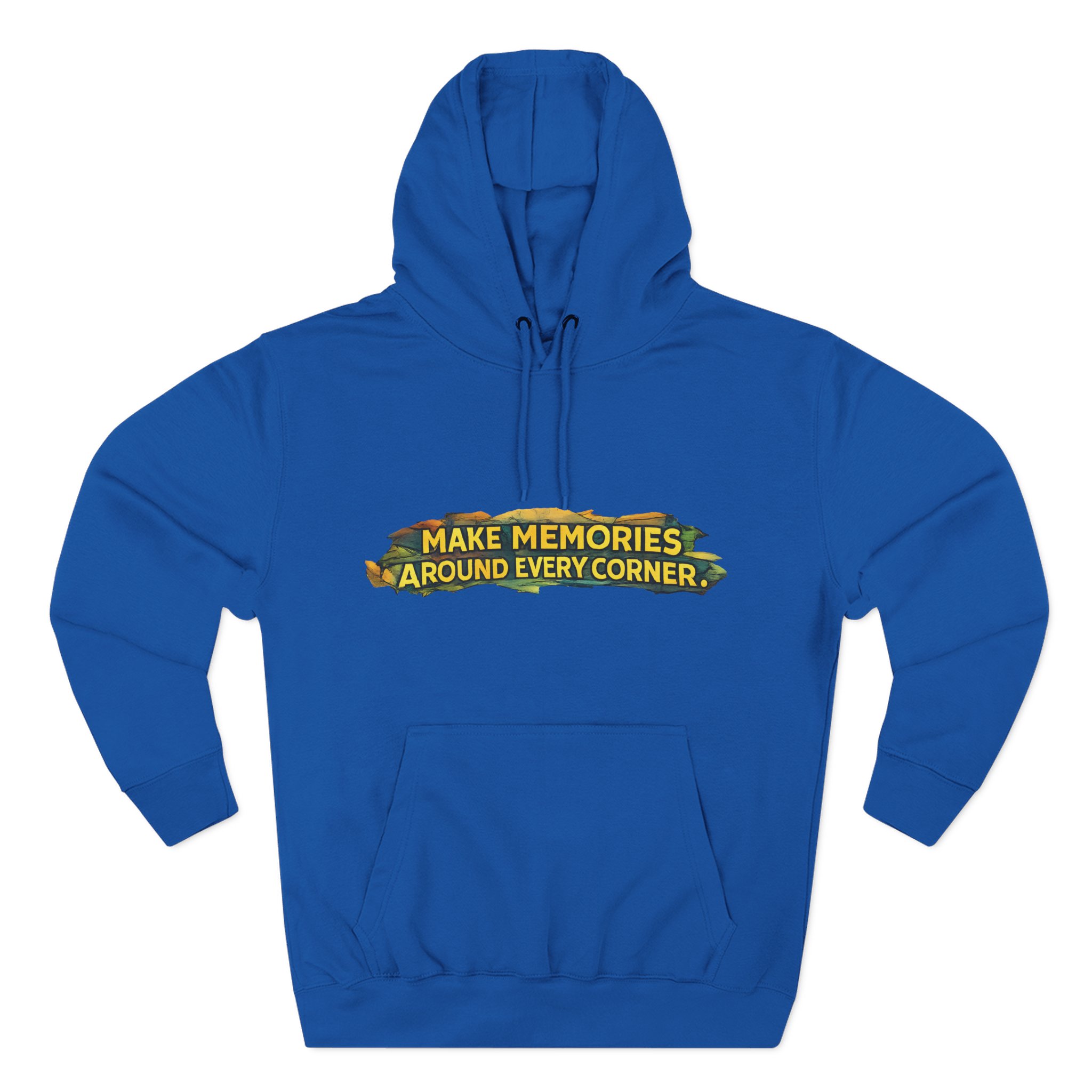 Three-Panel Fleece Hoodie - "Make Memories Around Every Corner" Design Cubic-Line