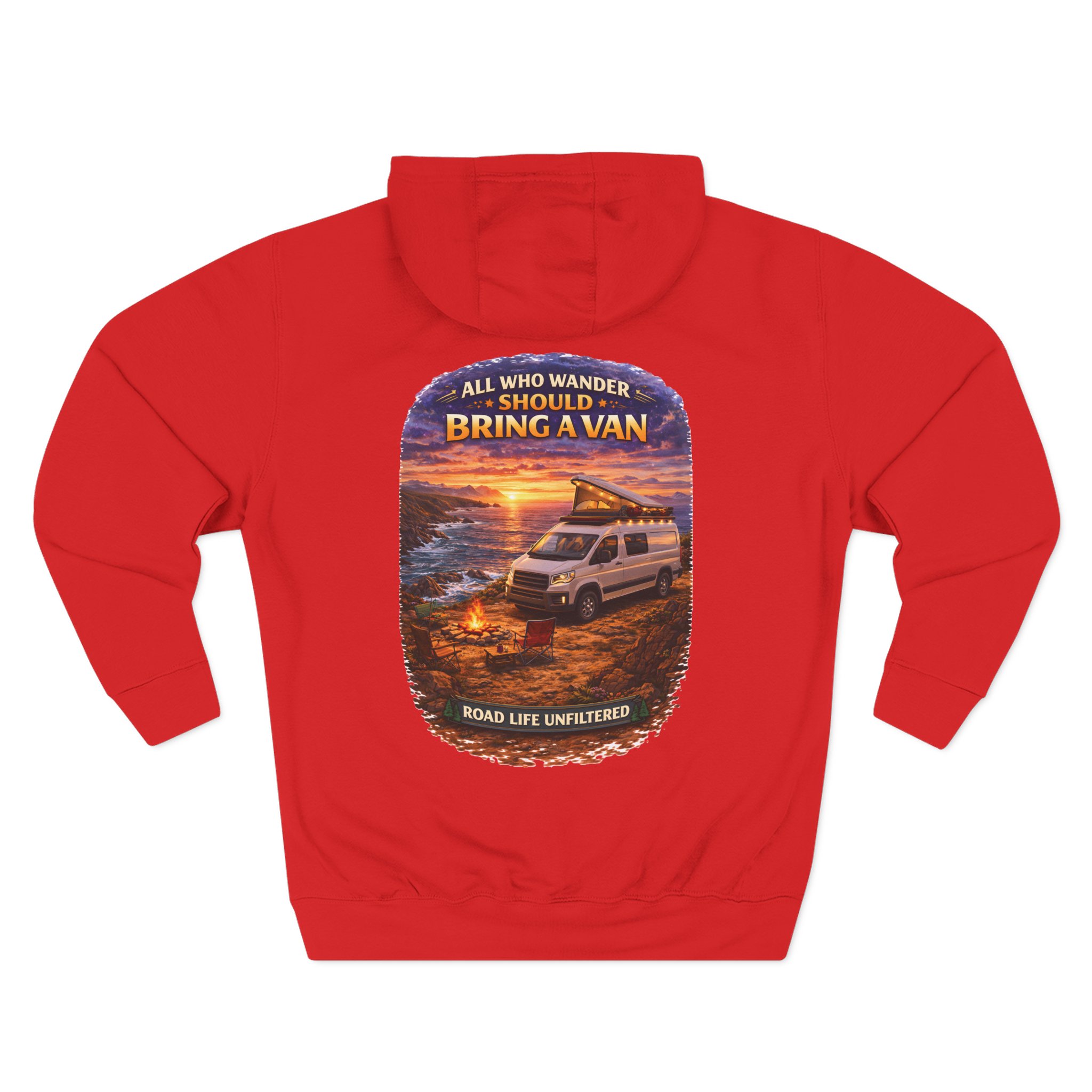 Three-Panel Fleece Hoodie - "All Who wander Should Bring A Van" Design Scenic-Line