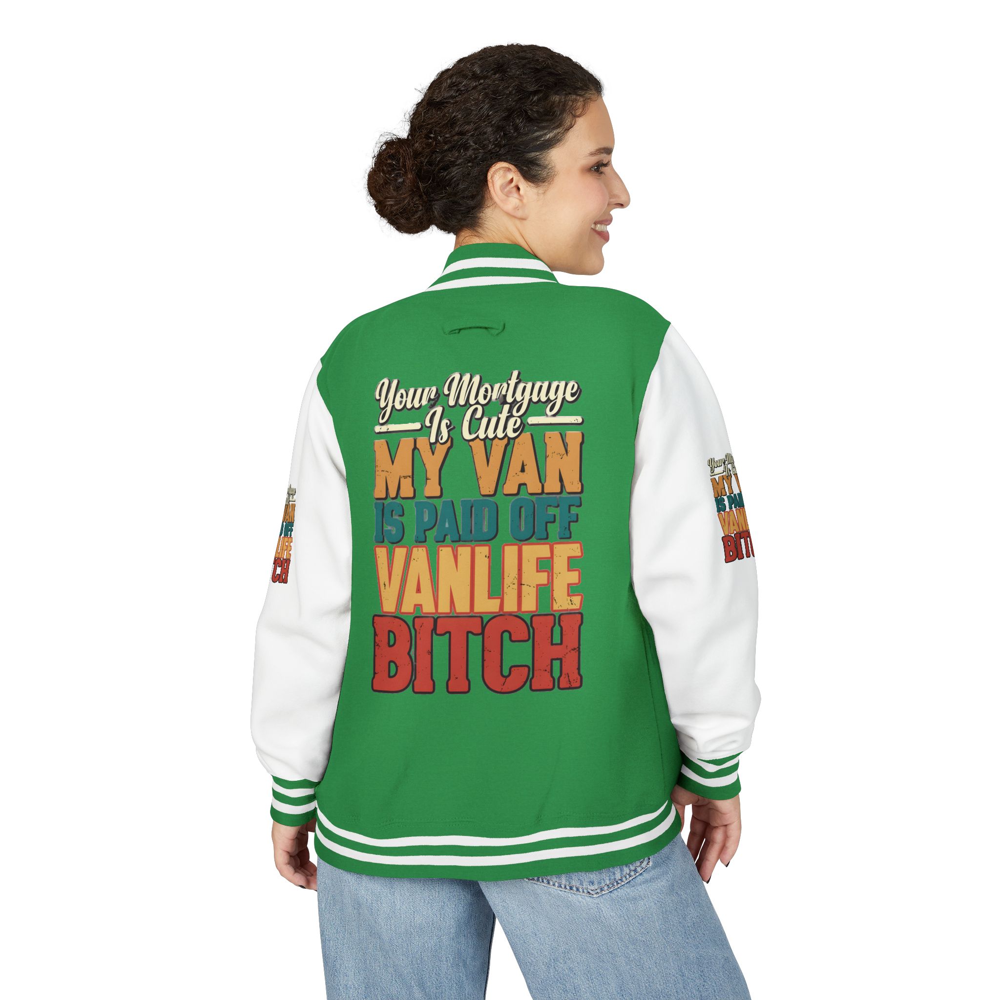 Unisex Heavyweight Letterman Jacket — "Your Mortgage Is Cute" Design F**K-Line