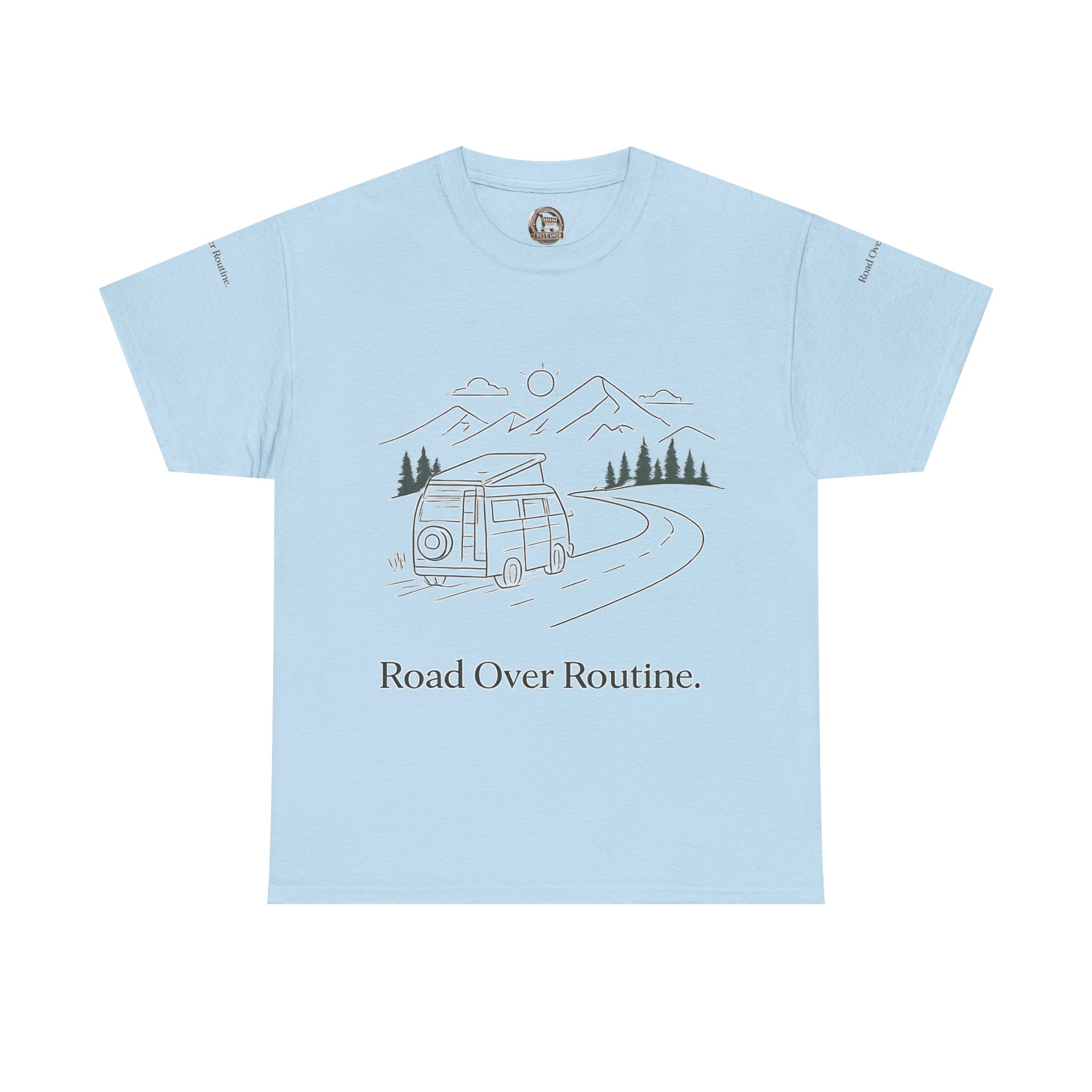 Unisex Heavy Cotton Tee — "Road Over Routine" Design Minimal-Line