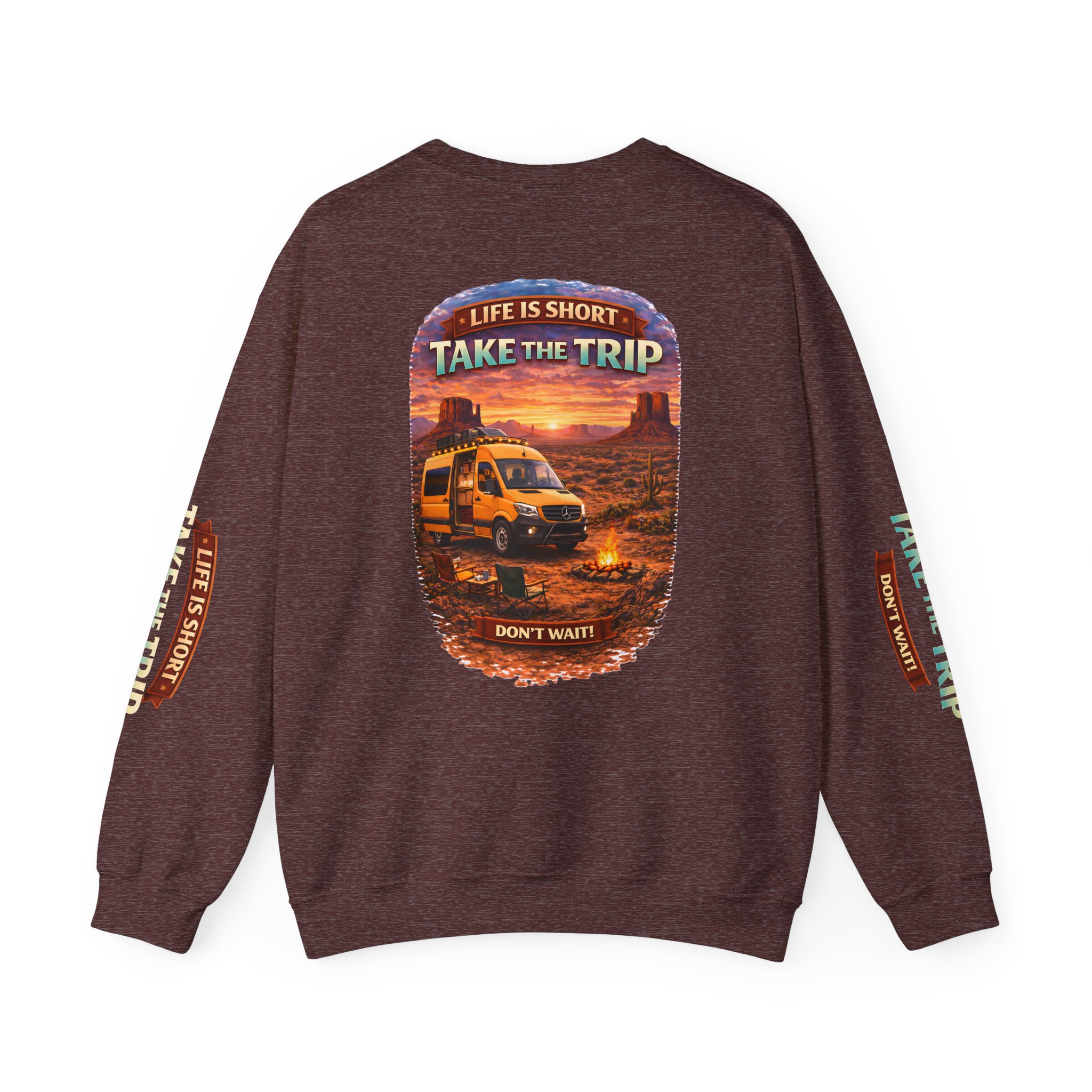 Unisex Heavy Blend™ Crewneck Sweatshirt — "Live Is Short Take The Trip" Design Scenic-Line