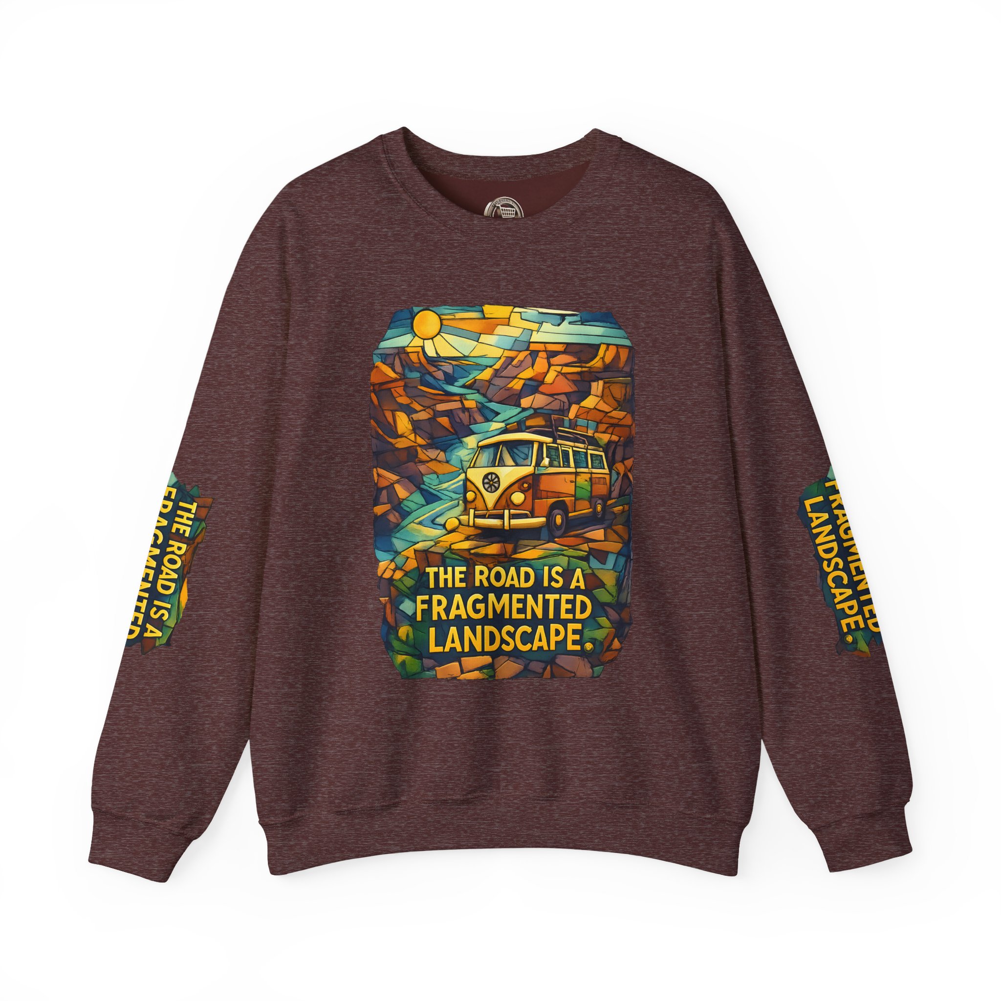 Unisex Heavy Blend™ Crewneck Sweatshirt — "The Road Is A Fragmented Landscape" Design Cubic-Line