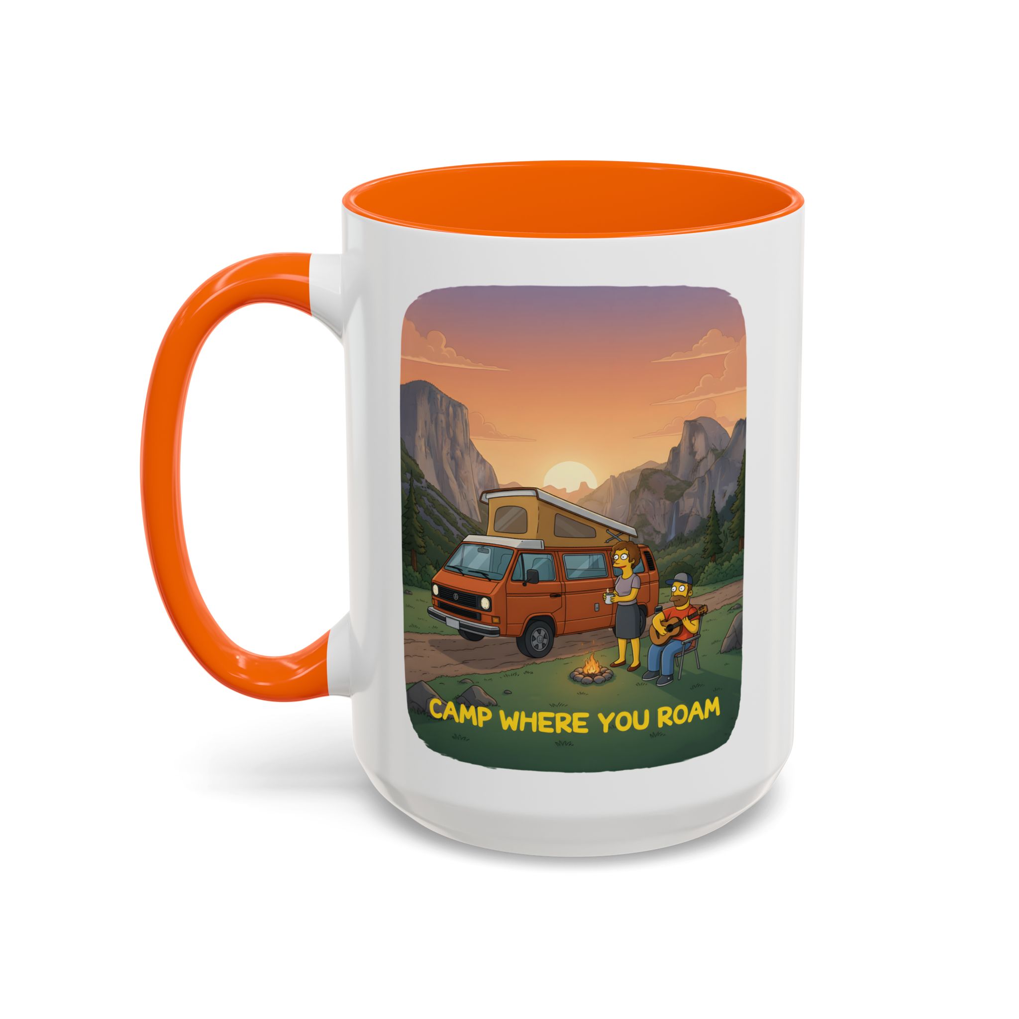 Accent Coffee Mug (11, 15oz) — "Camp Where You Roam" Design Sitcom-Line