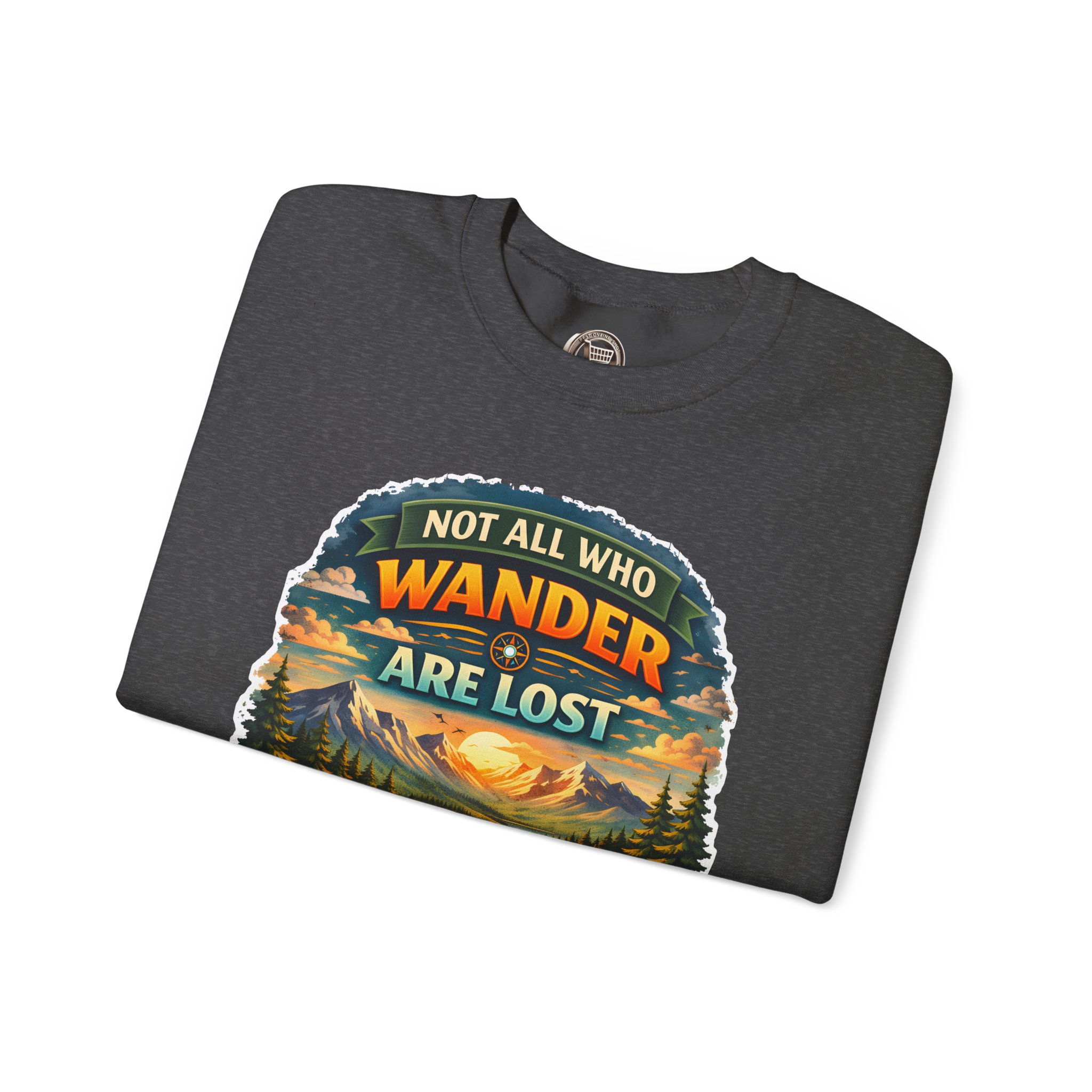 Unisex Heavy Blend™ Crewneck Sweatshirt — "Not All Who Wander Are Lost" Design Scenic-Line
