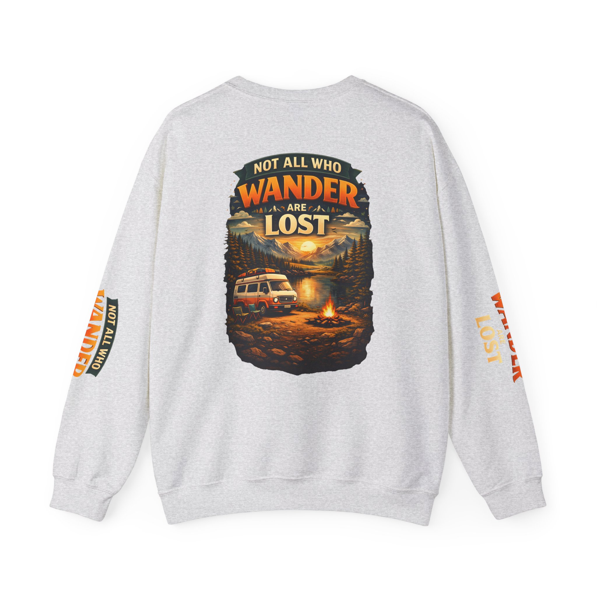 Unisex Heavy Blend™ Crewneck Sweatshirt — "Not All Who Wander Are Lost" Design Scenic-Line