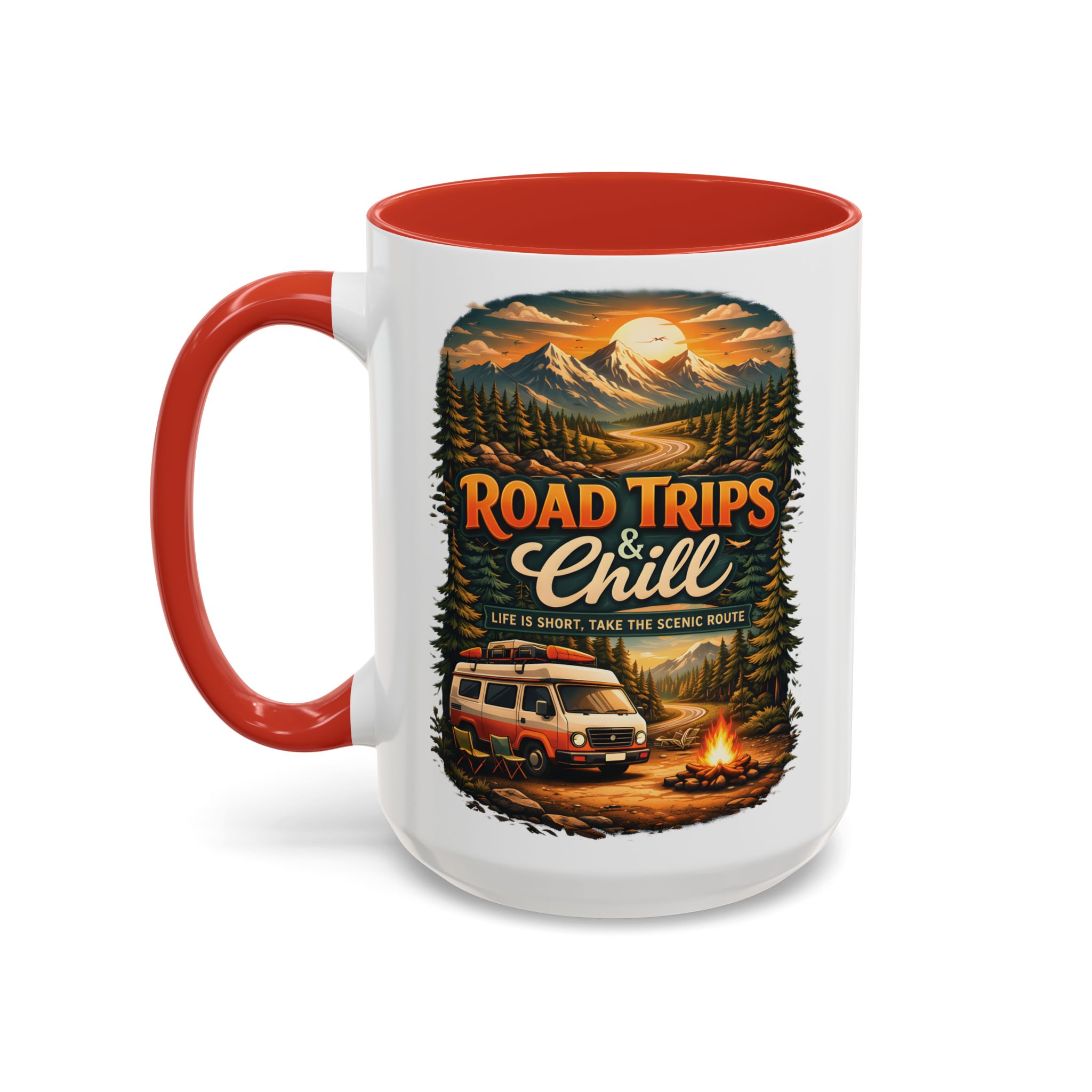 Accent Coffee Mug (11, 15oz) — "Road Trips & Chill" Design Scenic-Line