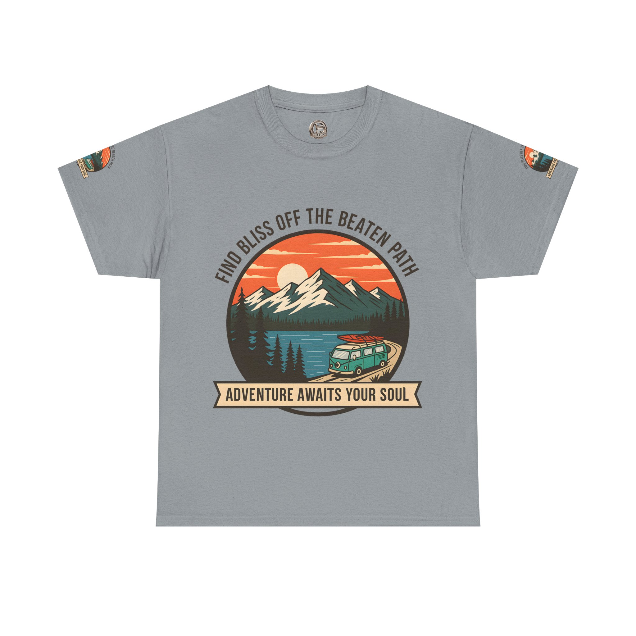 Unisex Heavy Cotton Tee — "Find Bliss Off the Beaten Path" Mountain & Camper T‑Shirt