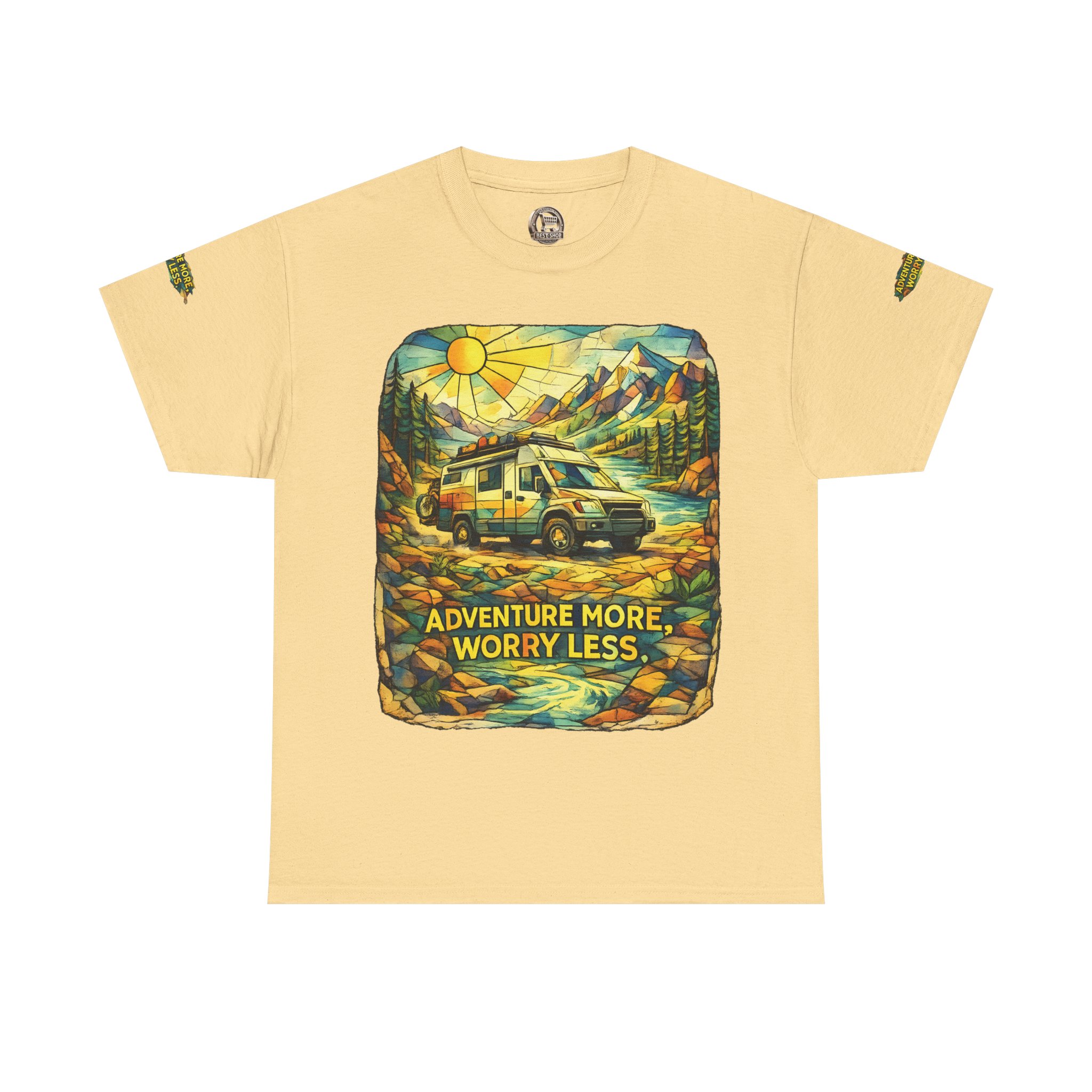 14989651245467485678_2048.jpeg Unisex Heavy Cotton Tee — "Adventure More Worry Less" Design Cubic-Line