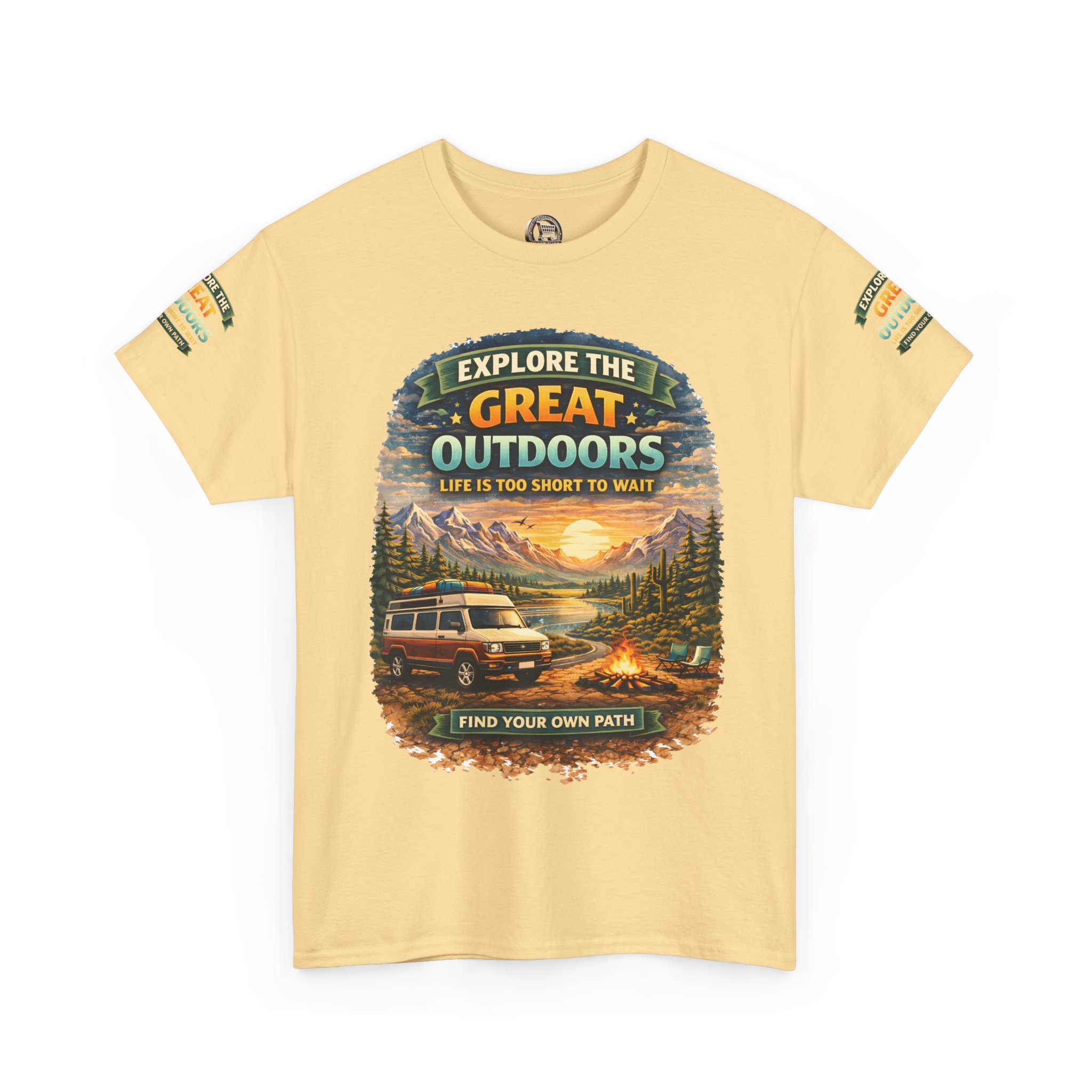 Unisex Heavy Cotton Tee — "Explore The Great Outdoors" Design Scenic-Line