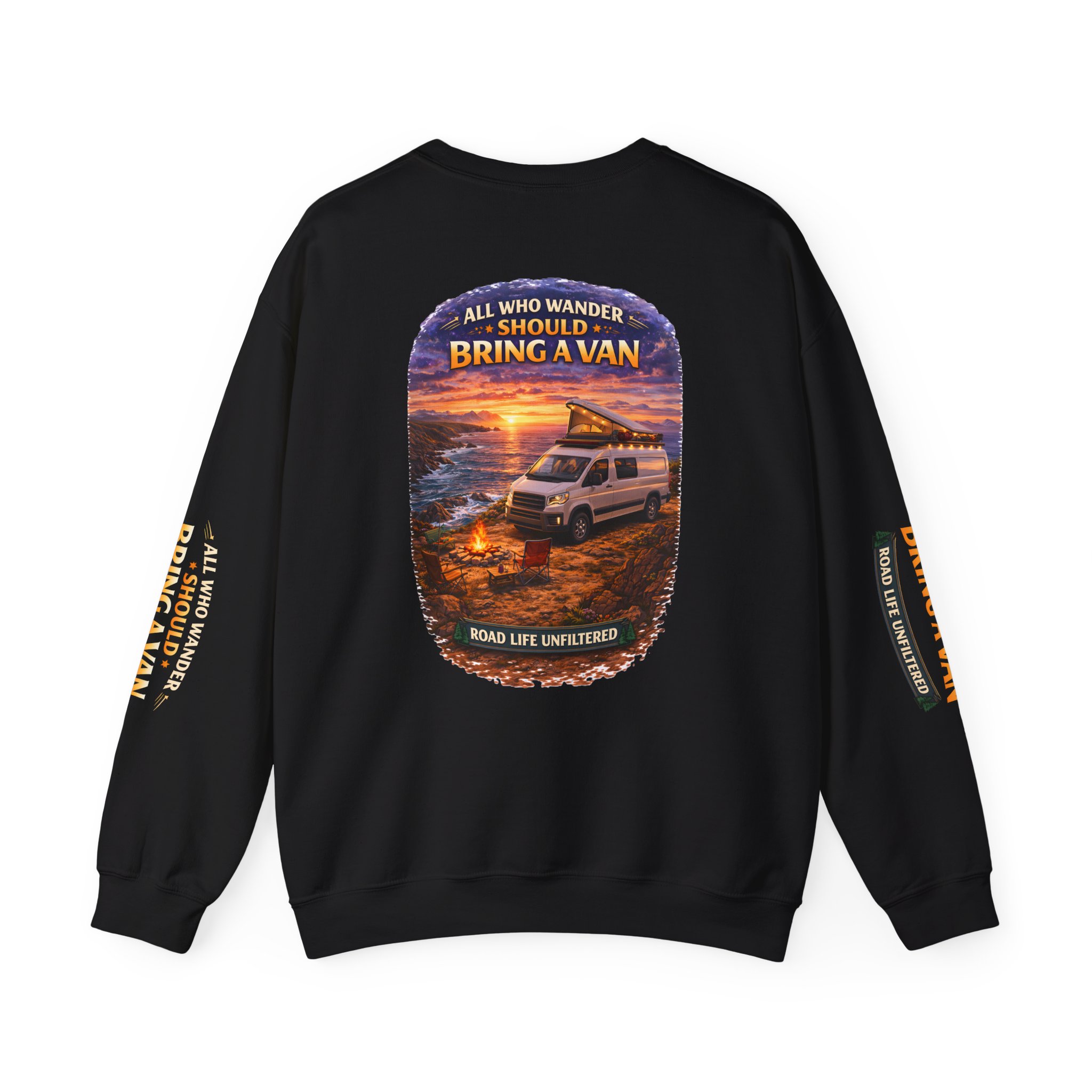 Unisex Heavy Blend™ Crewneck Sweatshirt — "All Who wander Should Bring A Van" Design Scenic-Line