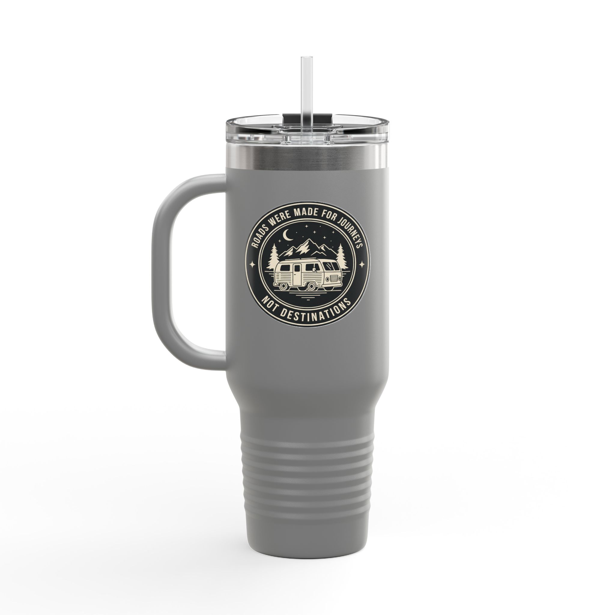 Insulated Travel Mug -'ROAD WHERE MADE FOR JOURNEYS-NOT DESTINATIONS' (40oz ) – Retro Camper Design, Keep Drinks Hot or Cold