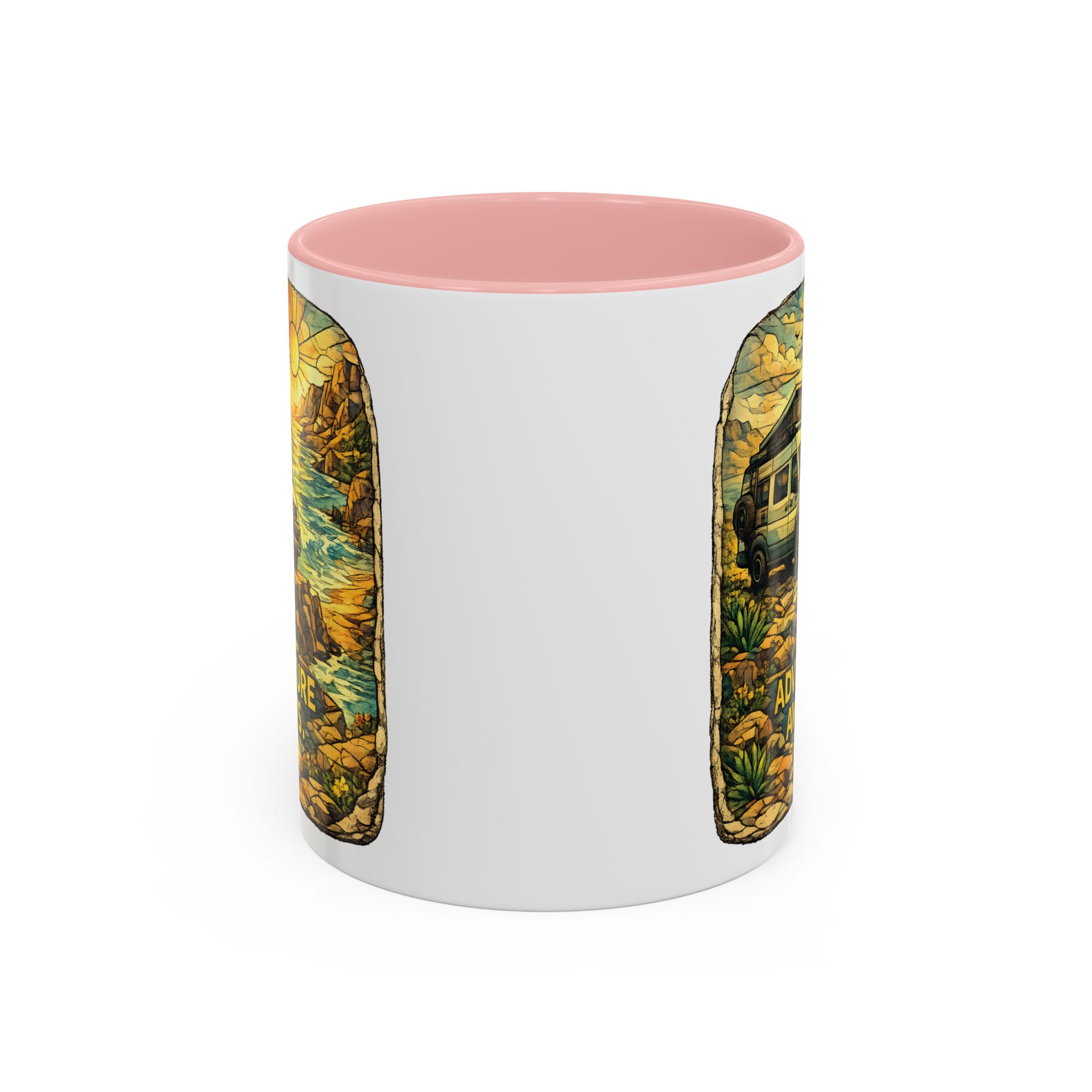 Accent Coffee Mug (11, 15oz) — "Adventure Awaits" Design Cubic-Line