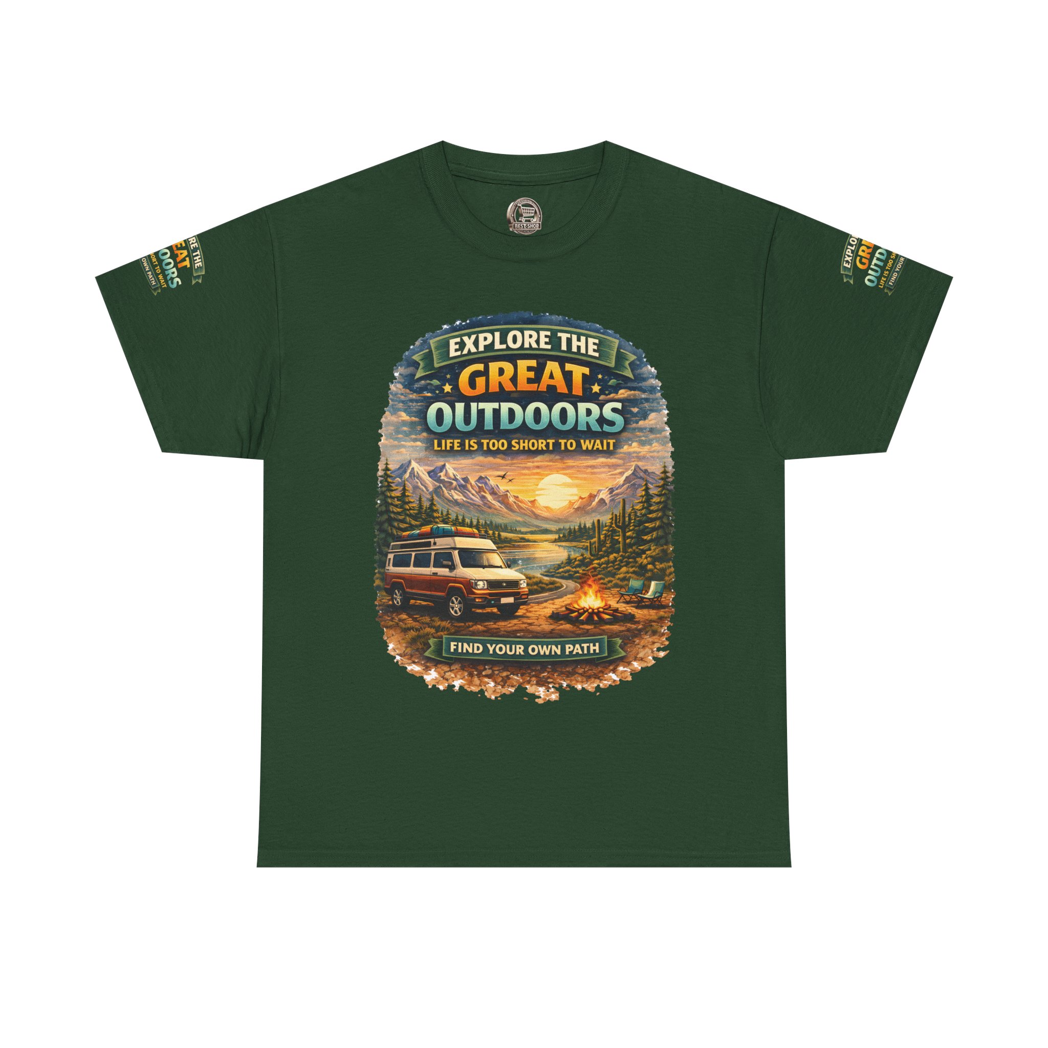 Unisex Heavy Cotton Tee — "Explore The Great Outdoors" Design Scenic-Line