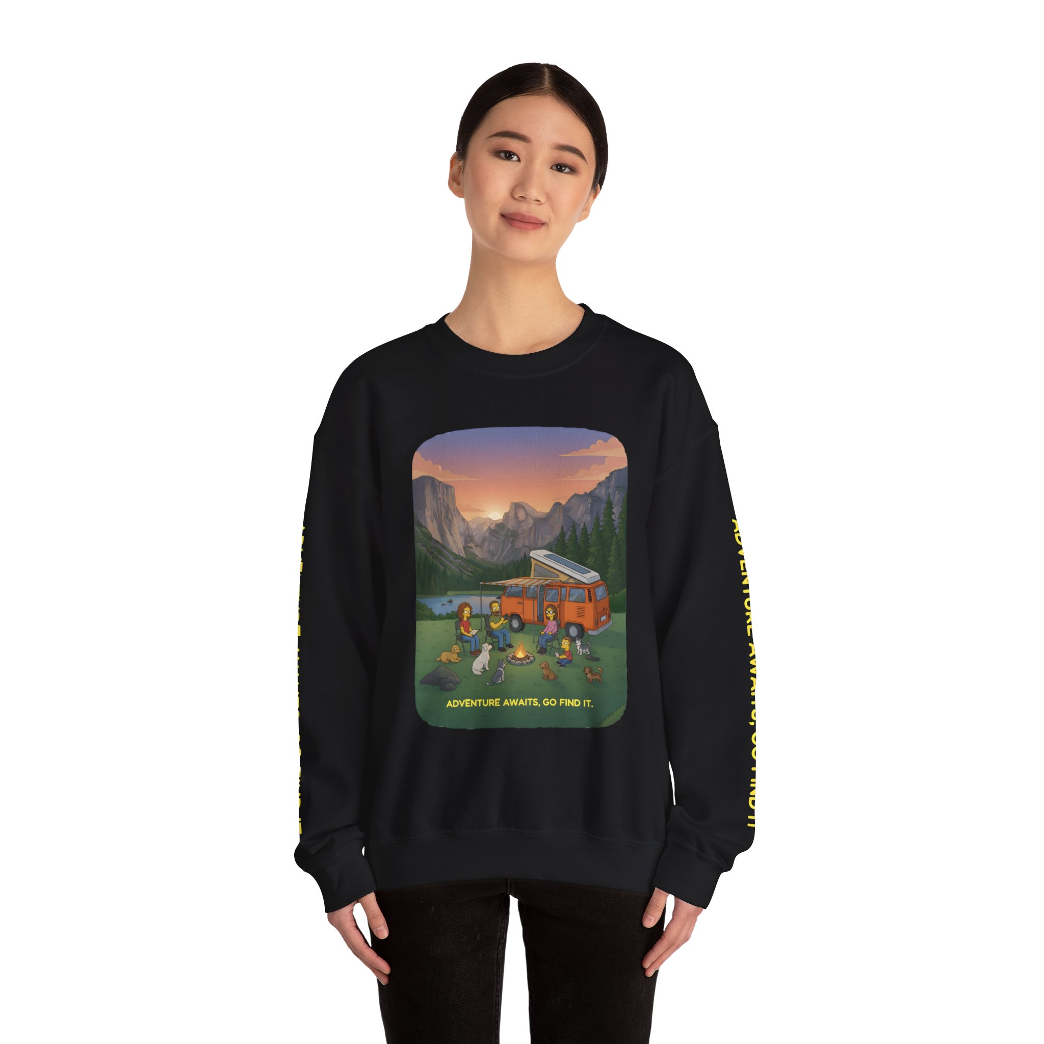 Unisex Heavy Blend™ Crewneck Sweatshirt — "Adventure Awaits-Go Find It"" Design Sitcom-Line