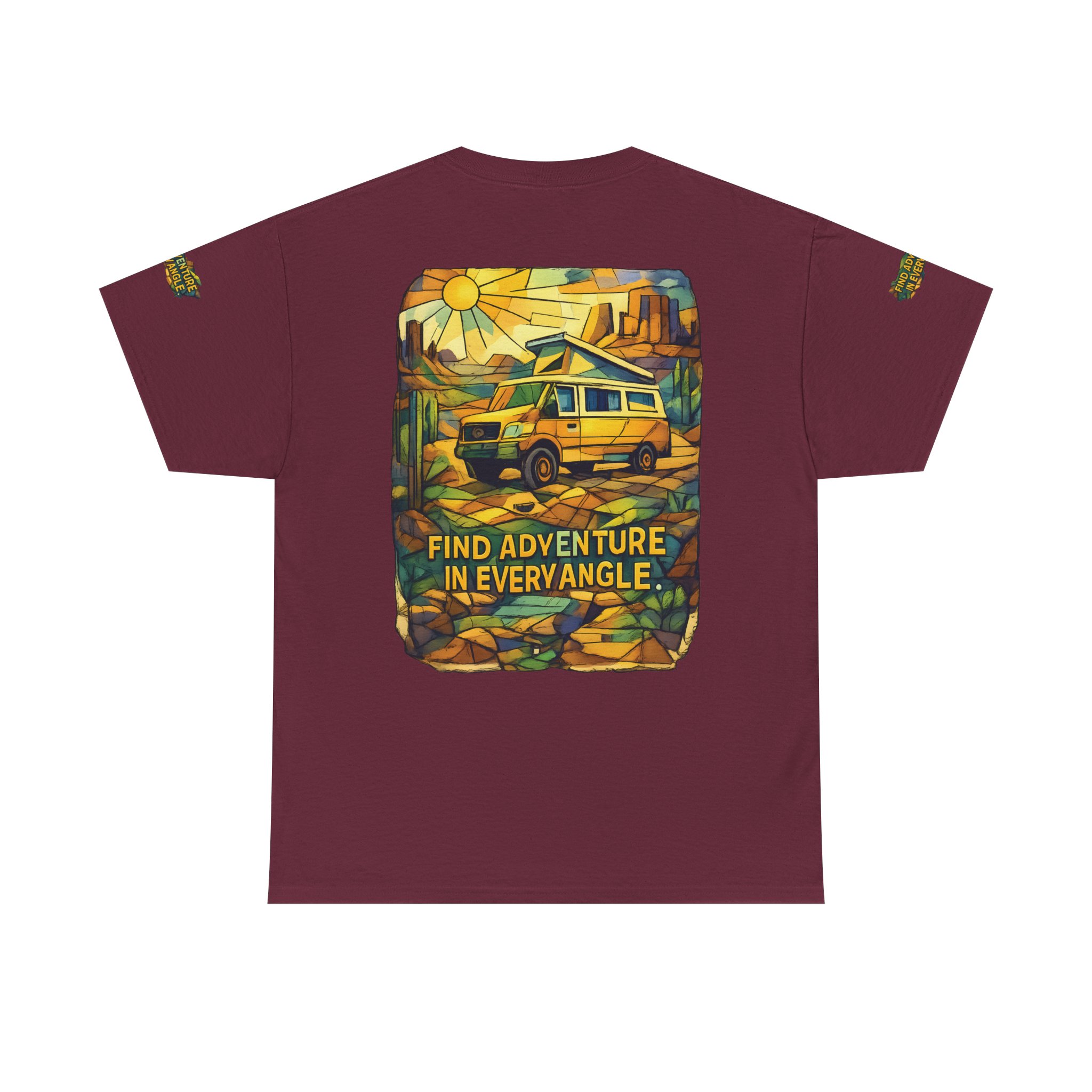 Unisex Heavy Cotton Tee — "Find Adventure In Every Corner" Design Cubic-Line