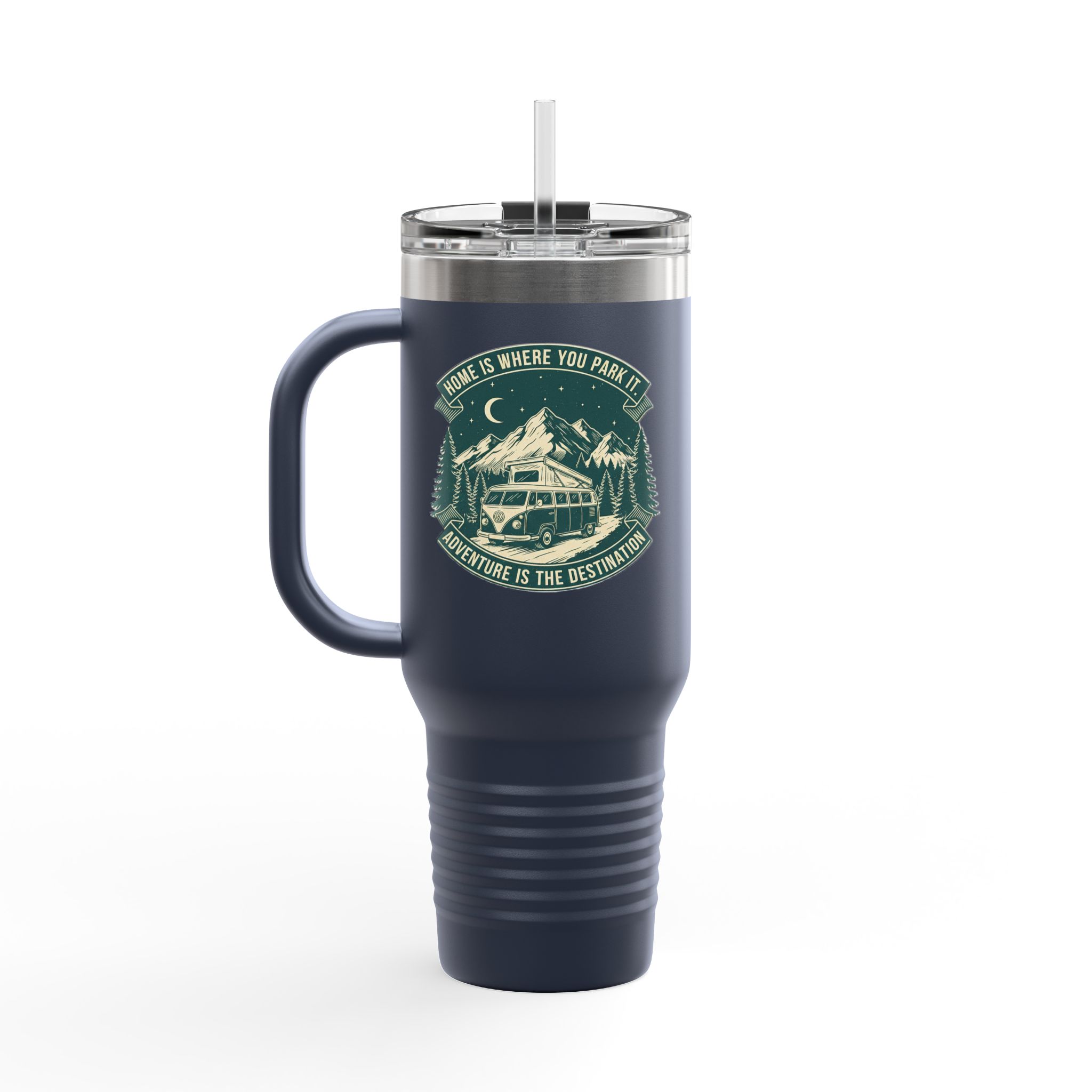 Insulated Travel Mug - "Home Is Where You Park It-Adventure is the destination" (40oz) – Retro Camper Design, Keep Drinks Hot or Cold