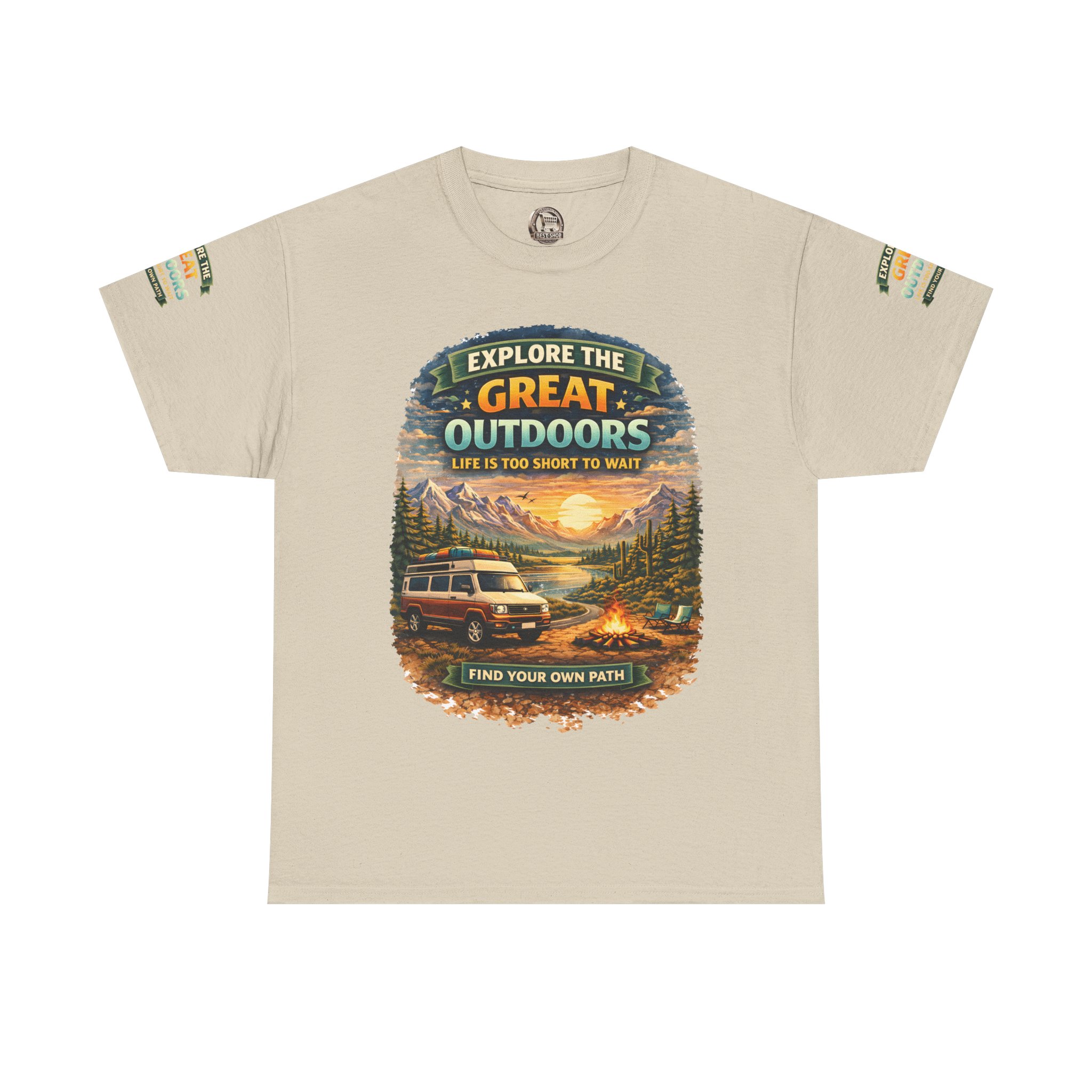 Unisex Heavy Cotton Tee — "Explore The Great Outdoors" Design Scenic-Line