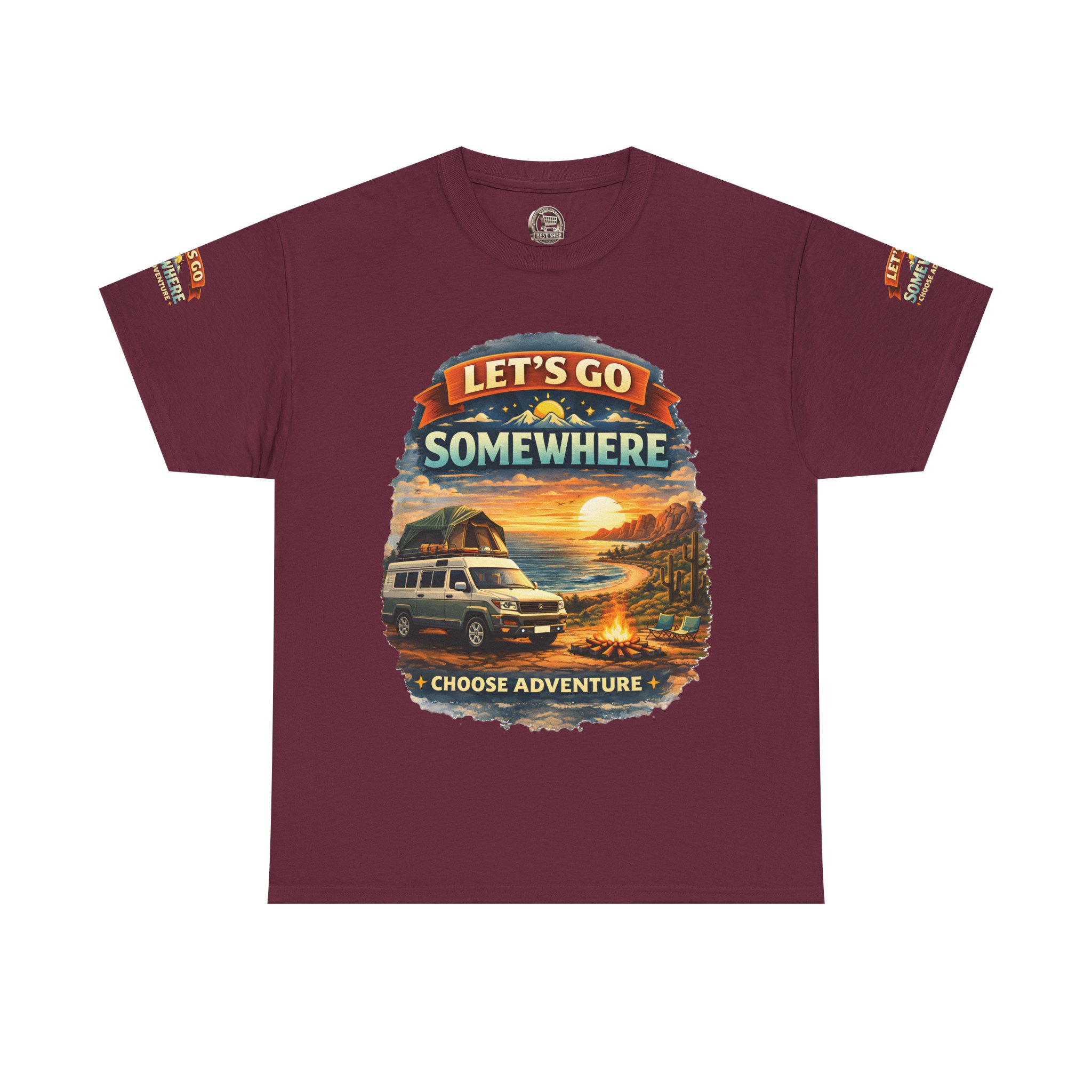 Unisex Heavy Cotton Tee — "Lets Go Somewhere" Design Scenic-Line