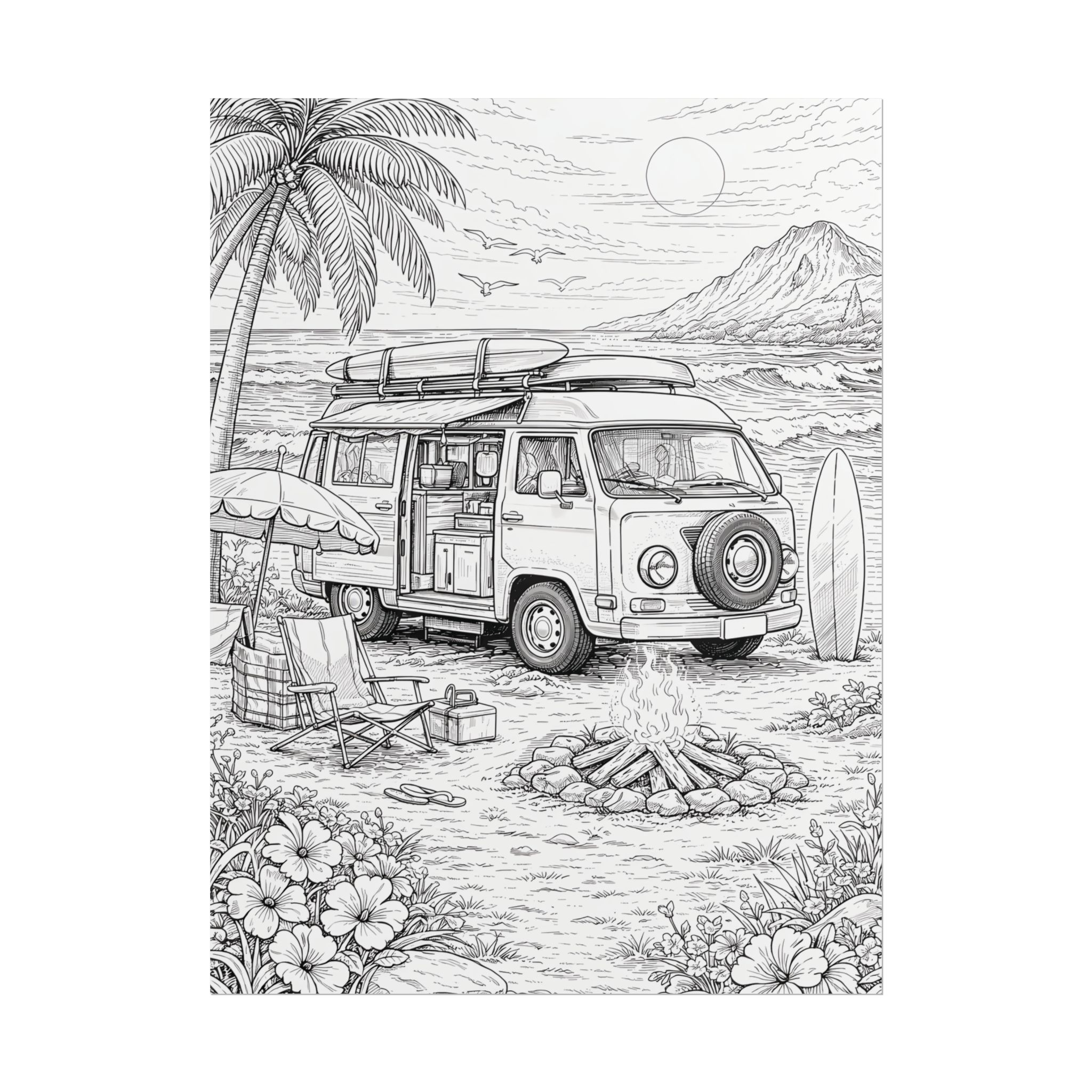 Campervan Poster — Vintage RV Camping Landscape Wall Art