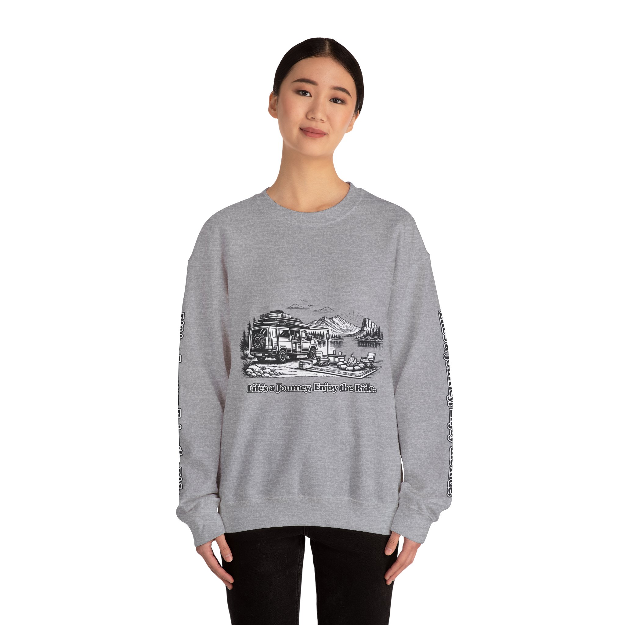 Unisex Heavy Blend™ Crewneck Sweatshirt — "Lifes A Journey,Enjoy The Ride" Design Minimal-Line