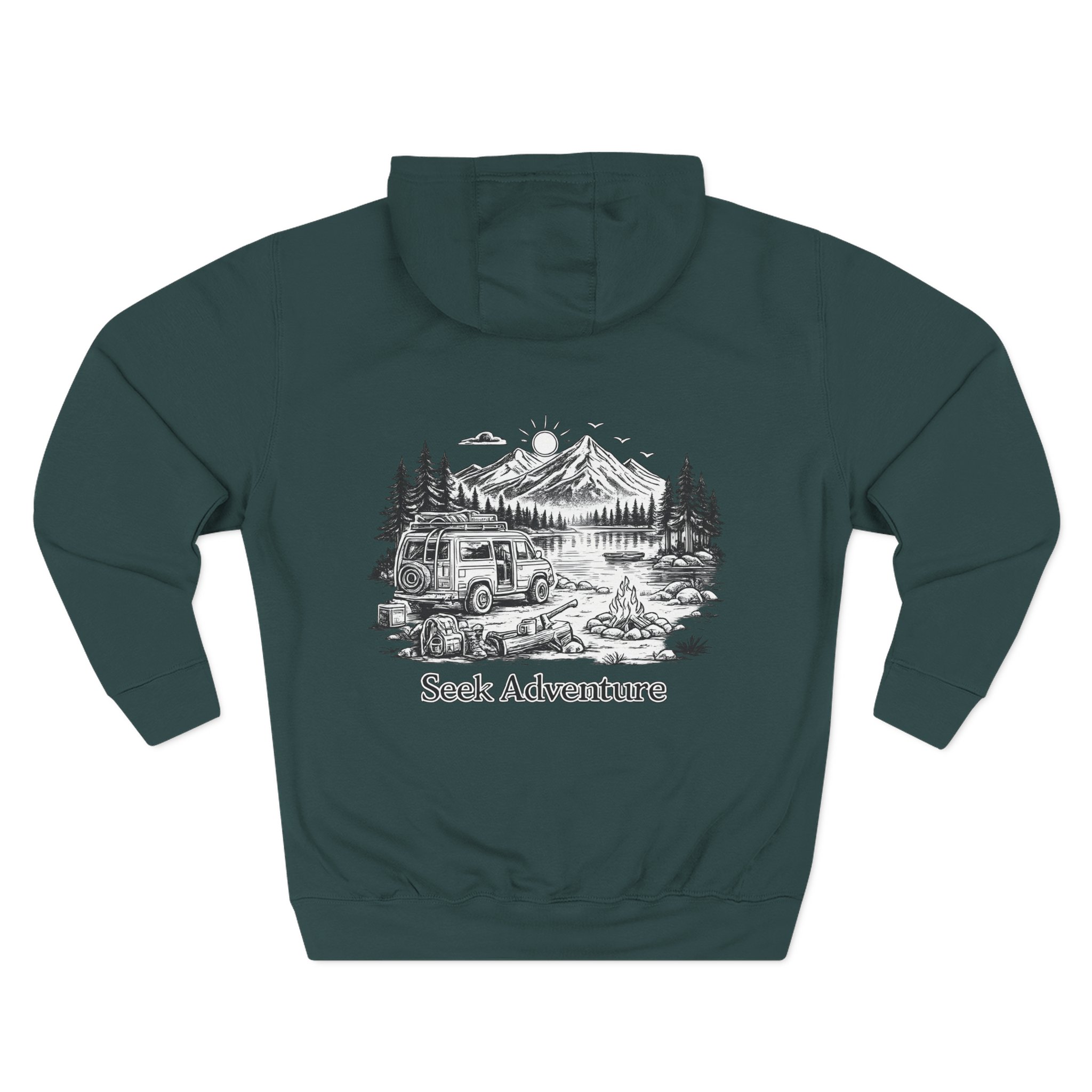 Three-Panel Fleece Hoodie - "Seek Adventure" Design Minimal-Line