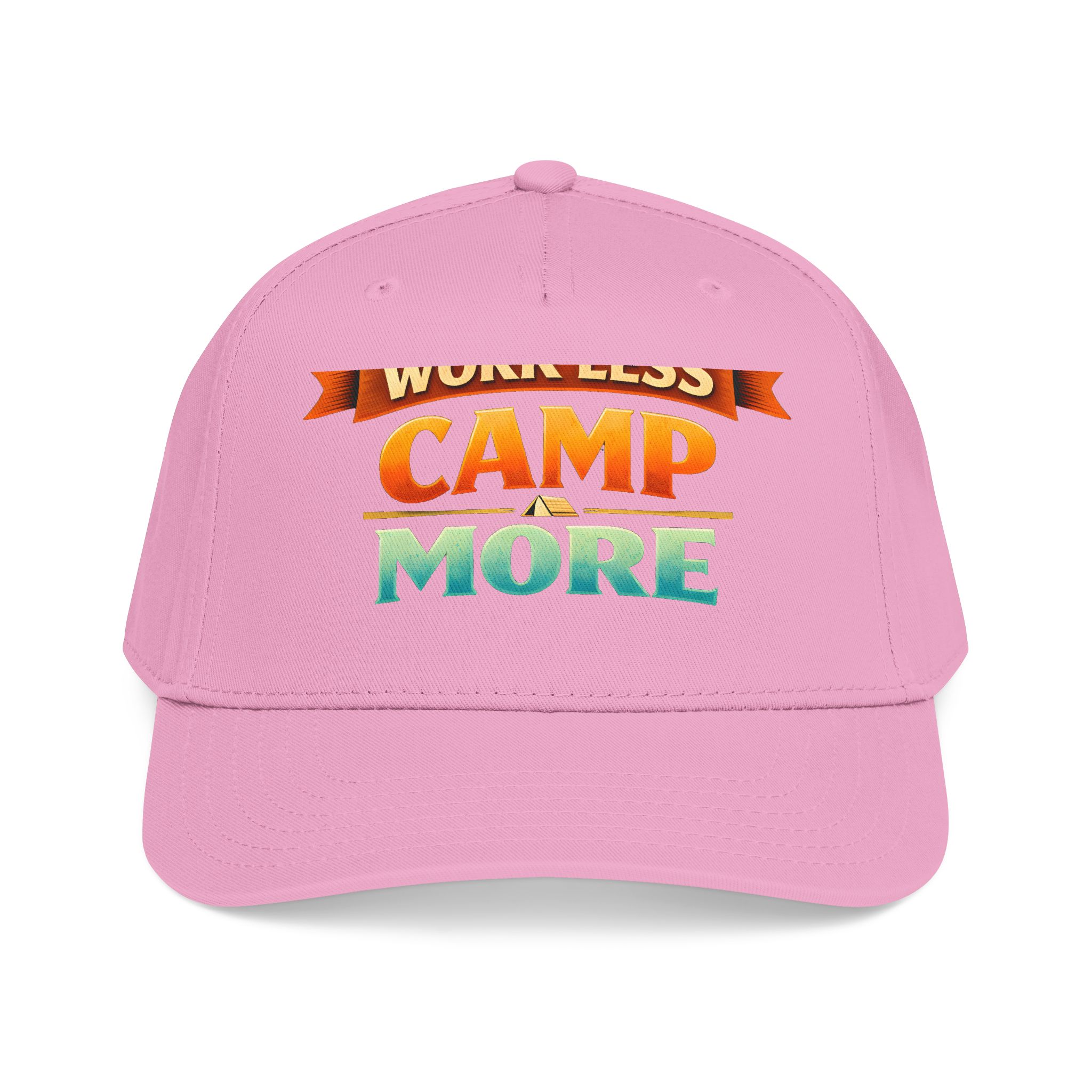 Baseball Cap - "Work Less-Camp More" Design Scenic-Line