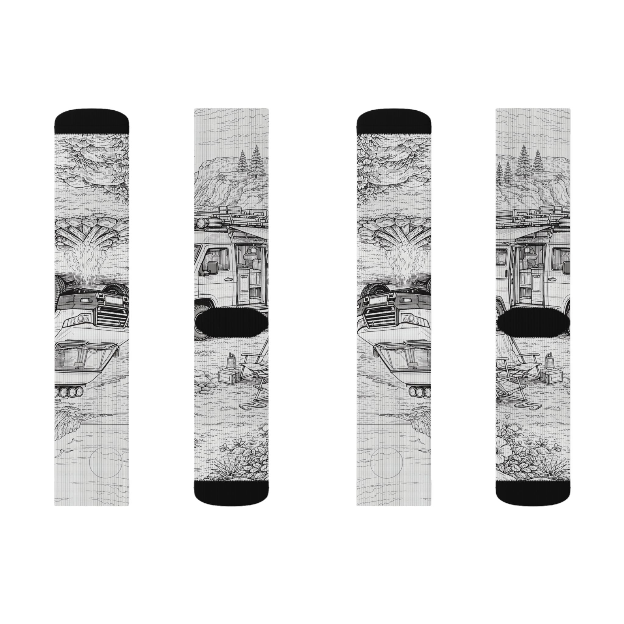 Sublimation Socks — Retro Camper Roadtrip Crew Socks