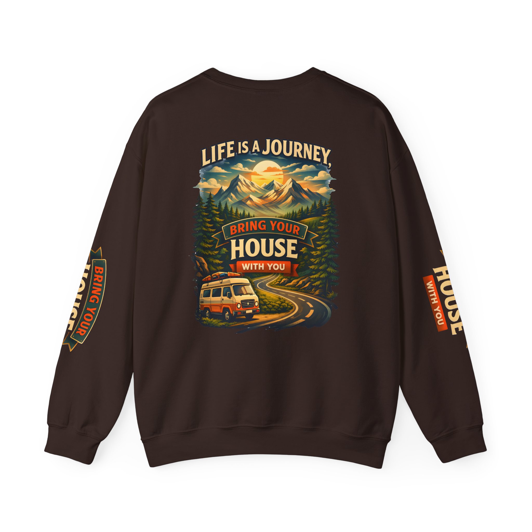 Unisex Heavy Blend™ Crewneck Sweatshirt — "Live Is A Journey-Bring Your House With You" Design Scenic-Line