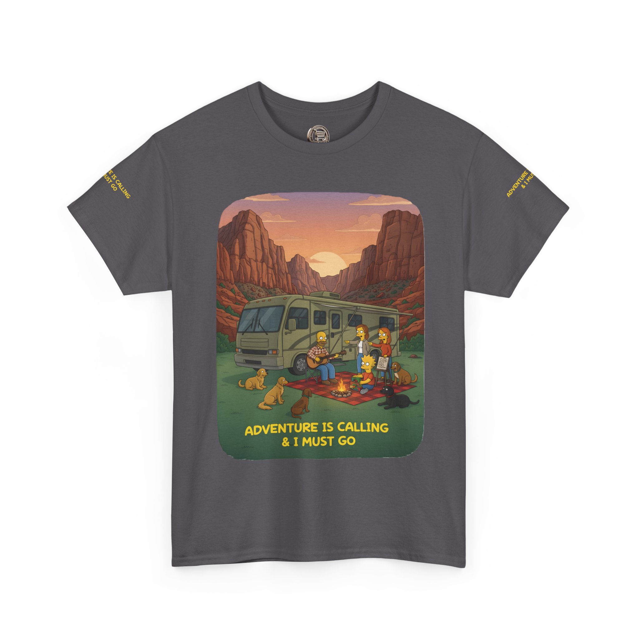 Unisex Heavy Cotton Tee — "Adventure Is Calling-I Must Go" Design Sitcom-Line