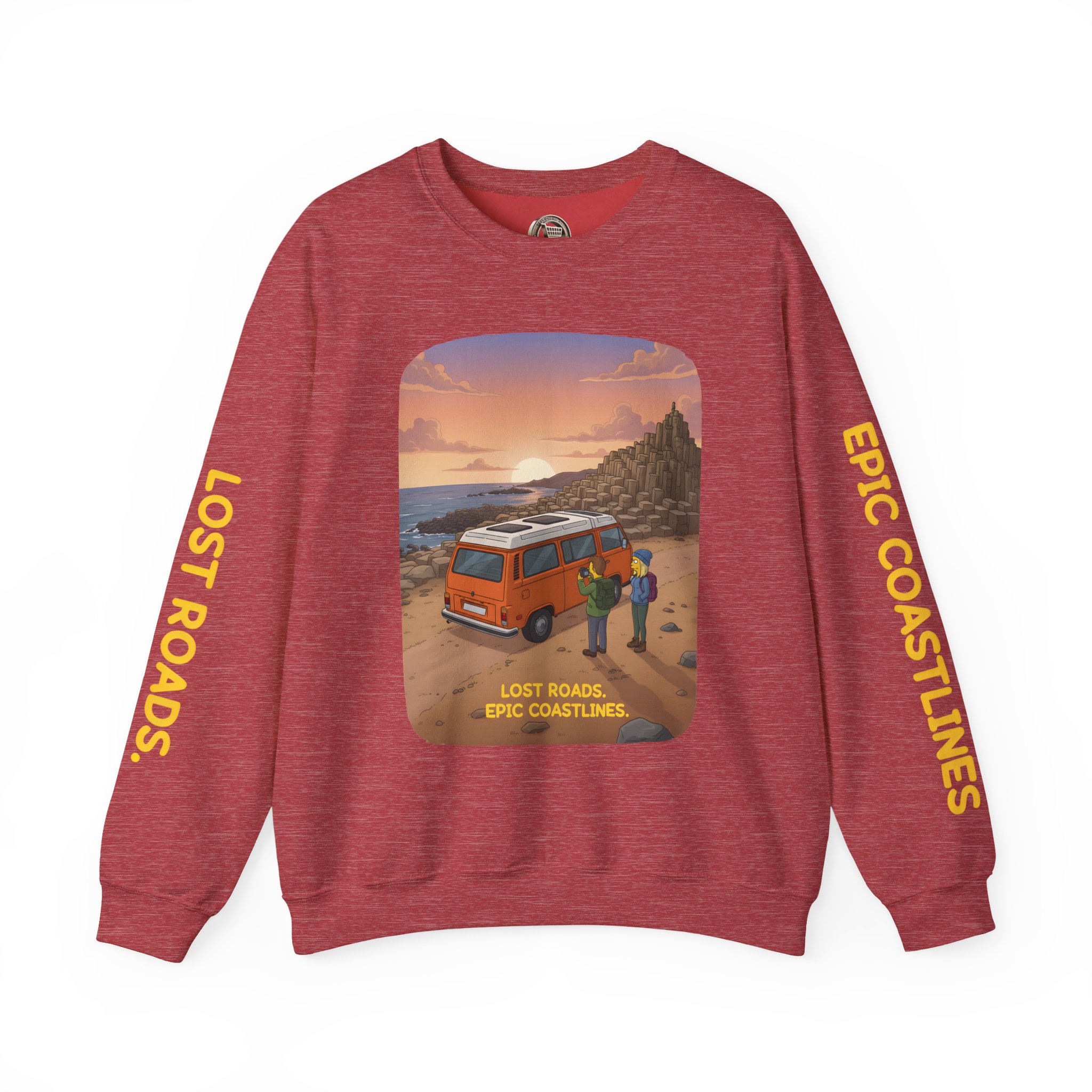 Unisex Heavy Blend™ Crewneck Sweatshirt — "Lost Roads Epic Coastlines" Design Sitcom-Line