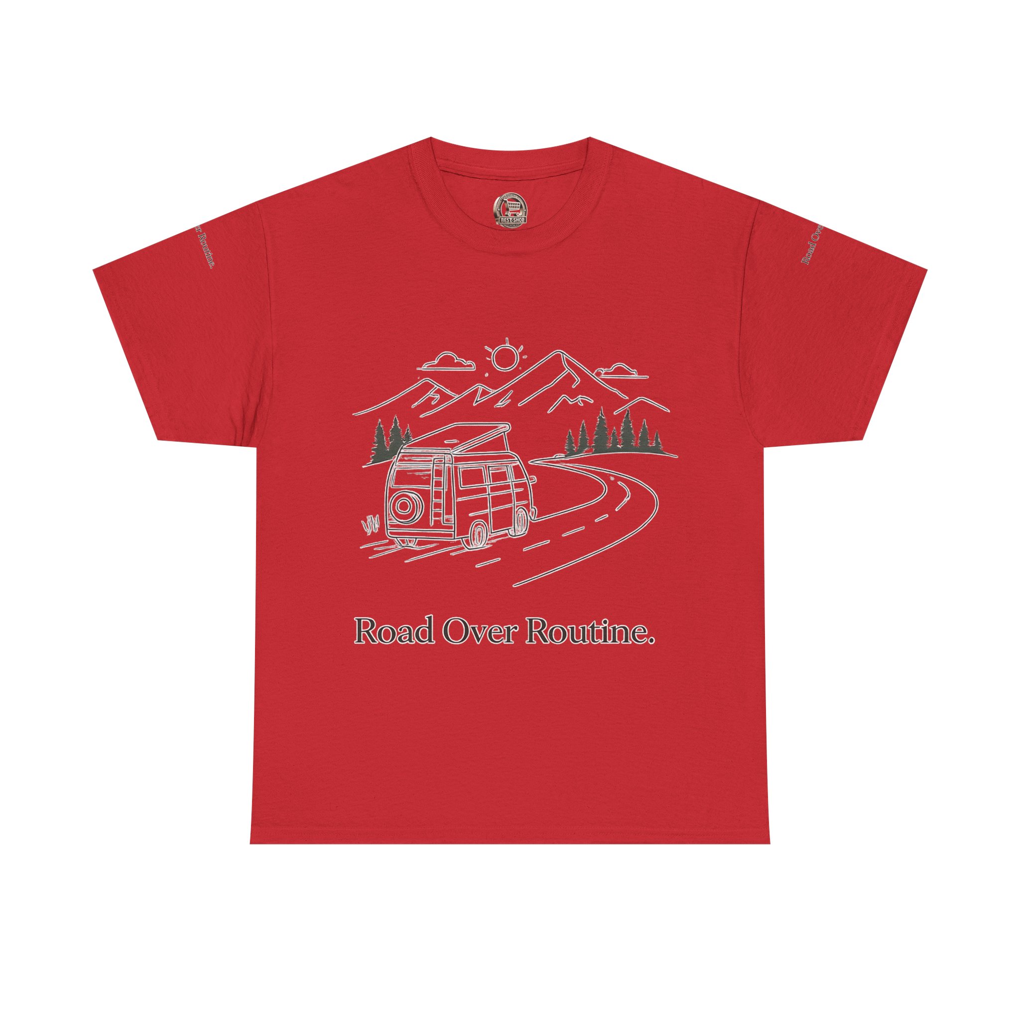 Unisex Heavy Cotton Tee — "Road Over Routine" Design Minimal-Line