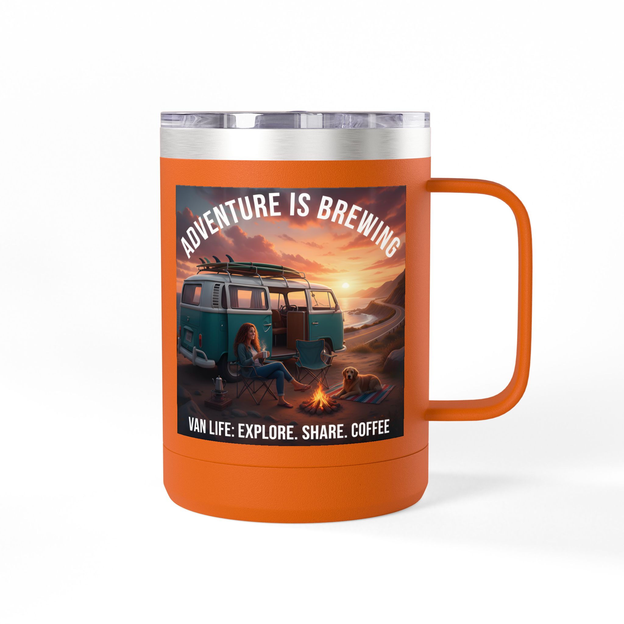 Coffee Mug Tumbler, 15oz-- "Adventure Is Brewing"