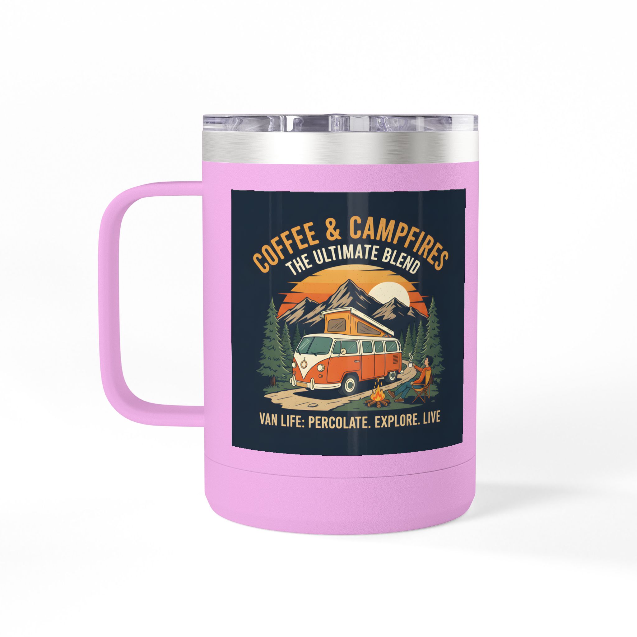 Coffee Mug Tumbler, 15oz — “Coffee & Campfires: The Ultimate Blend”