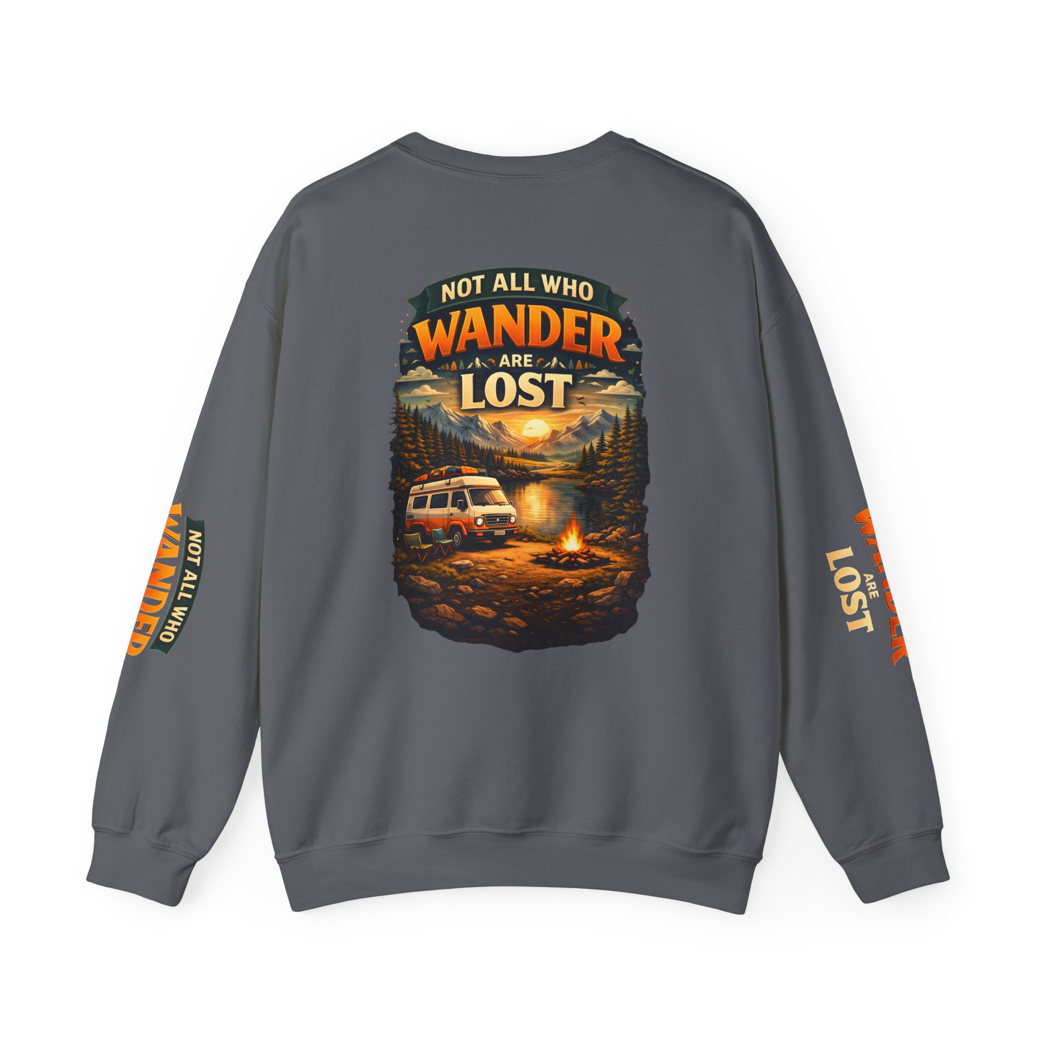 Unisex Heavy Blend™ Crewneck Sweatshirt — "Not All Who Wander Are Lost" Design Scenic-Line