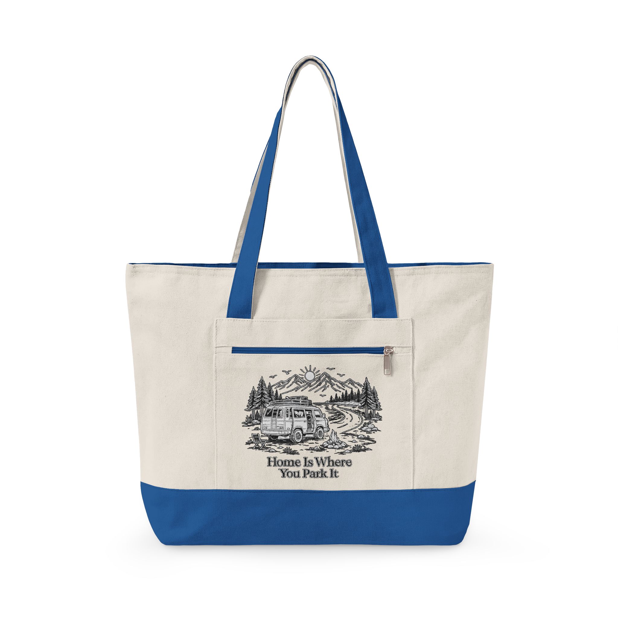 Zippered Canvas Tote — "Home Is Where You Park It" (Design Minimal-Line)