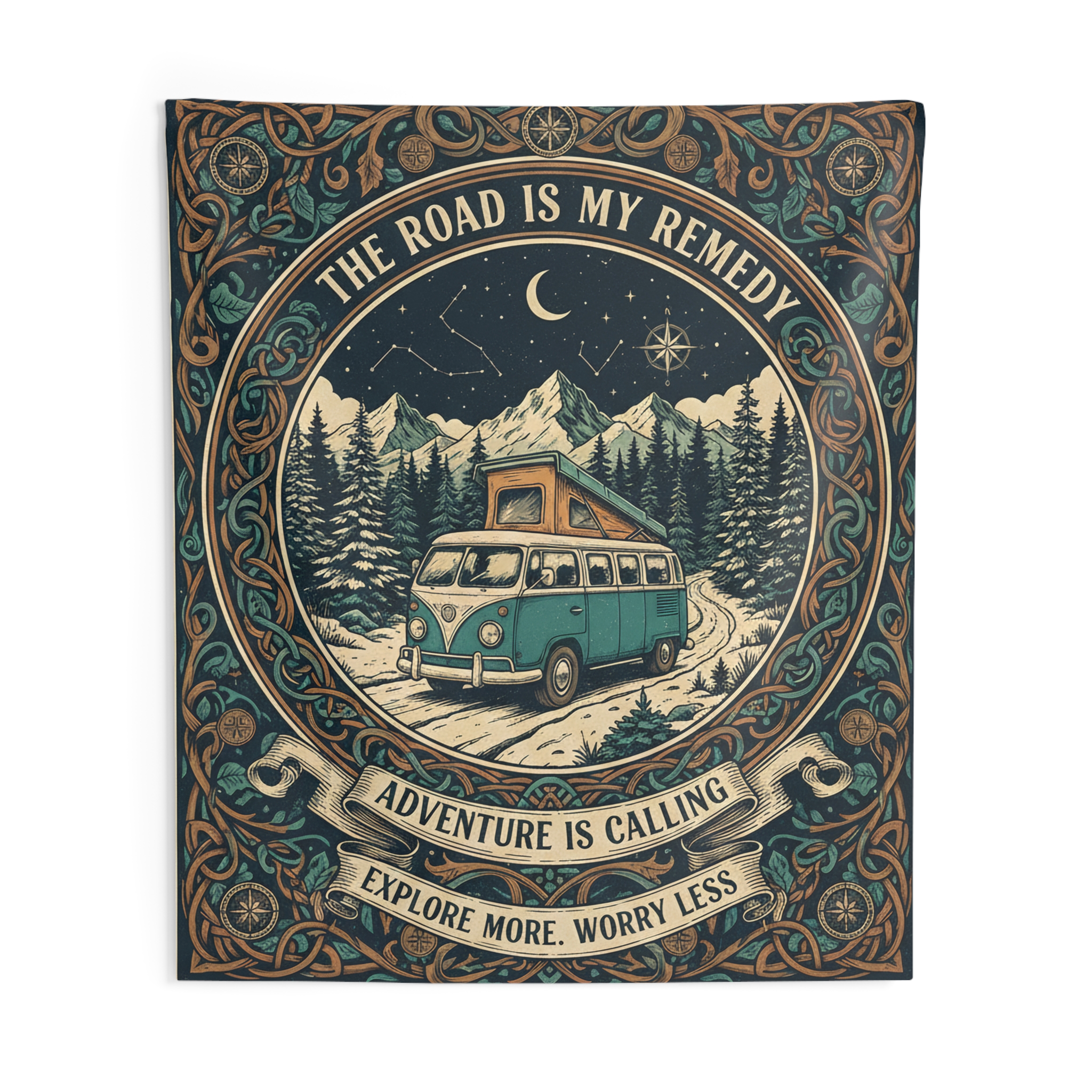 Adventure Van Tapestry — “The Road Is My Remedy” Wall Hanging